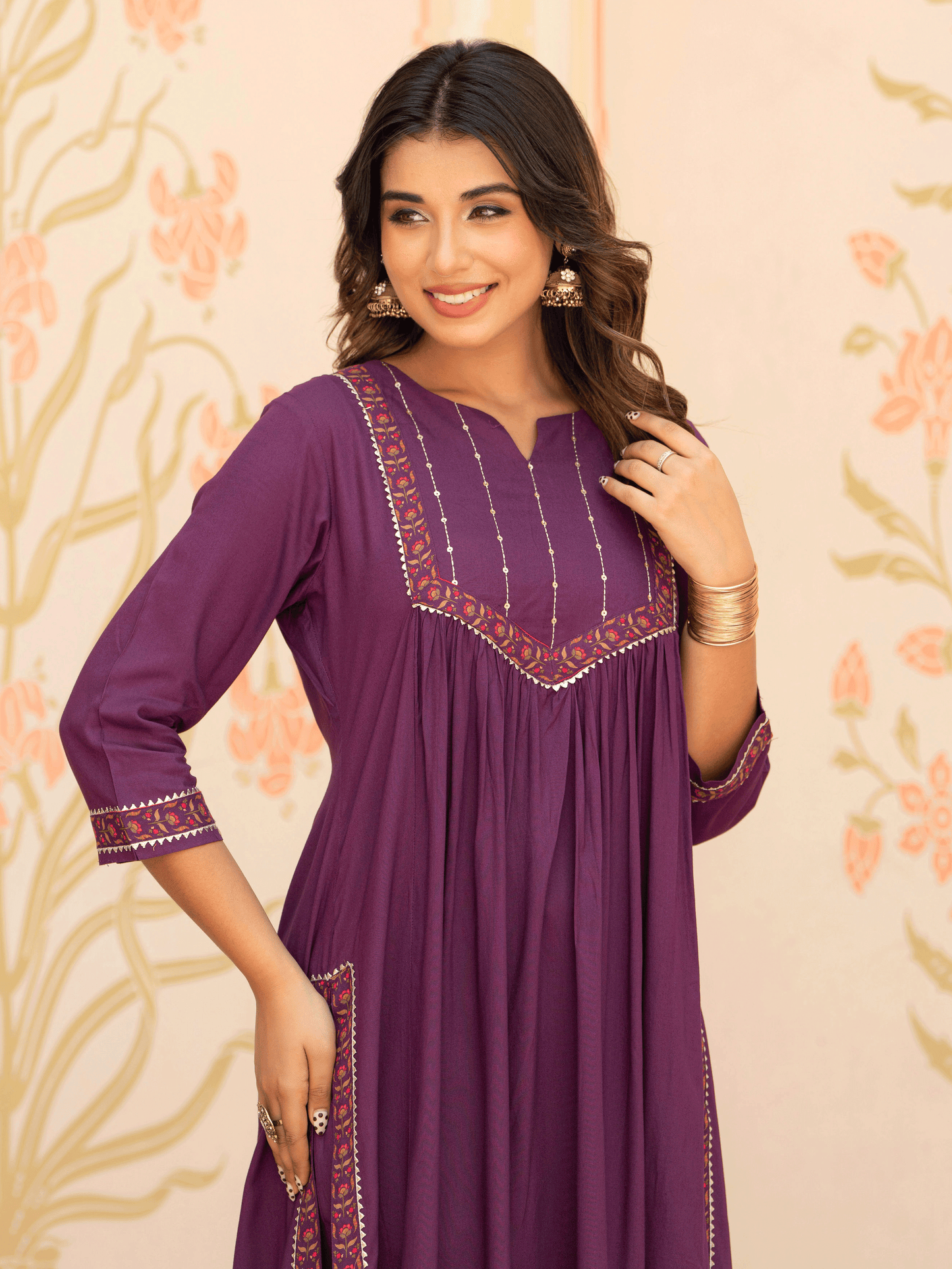 Viscose Solid Flared Mauve Kurta