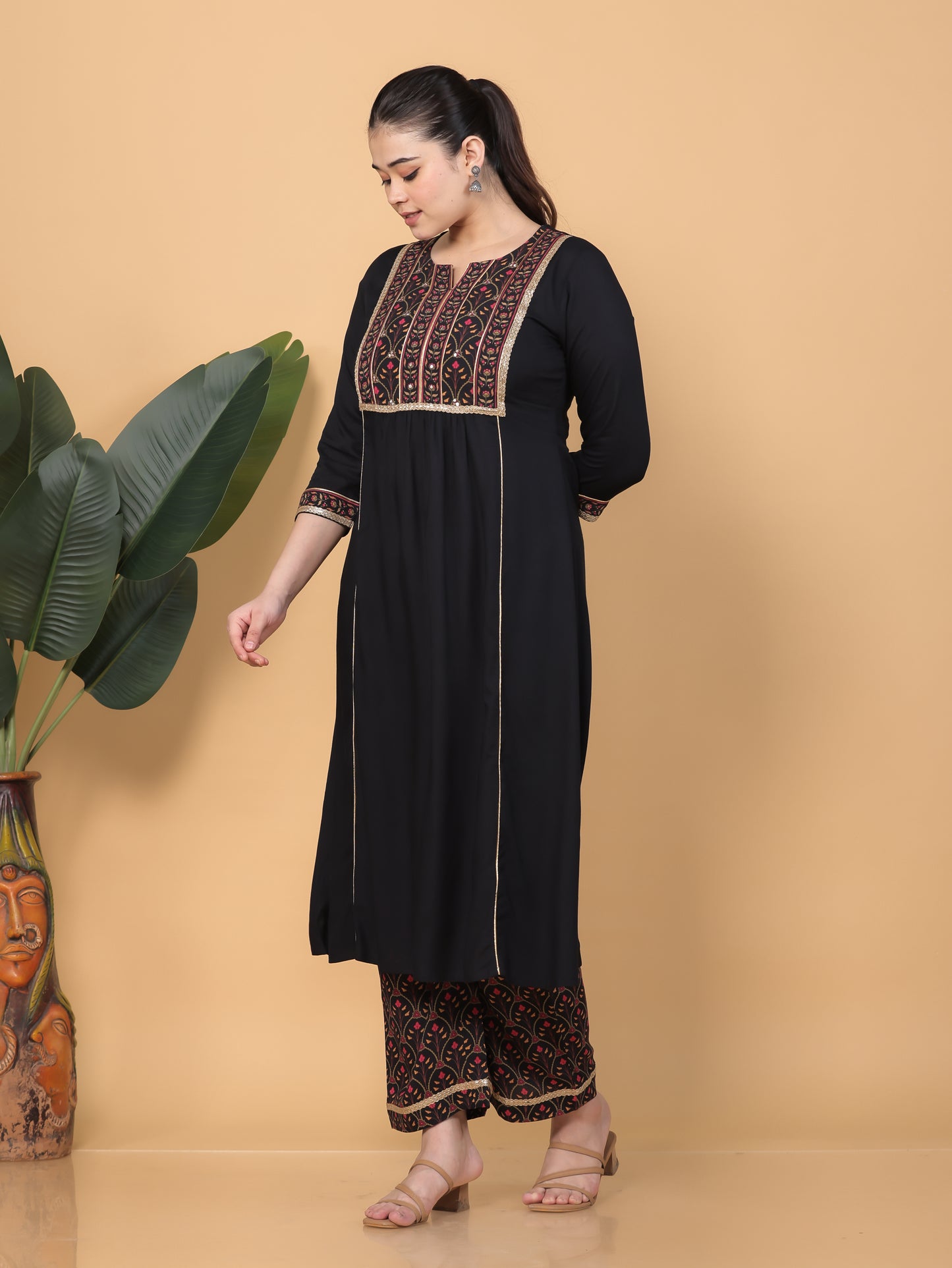 Viscose Solid Flared Black Kurta