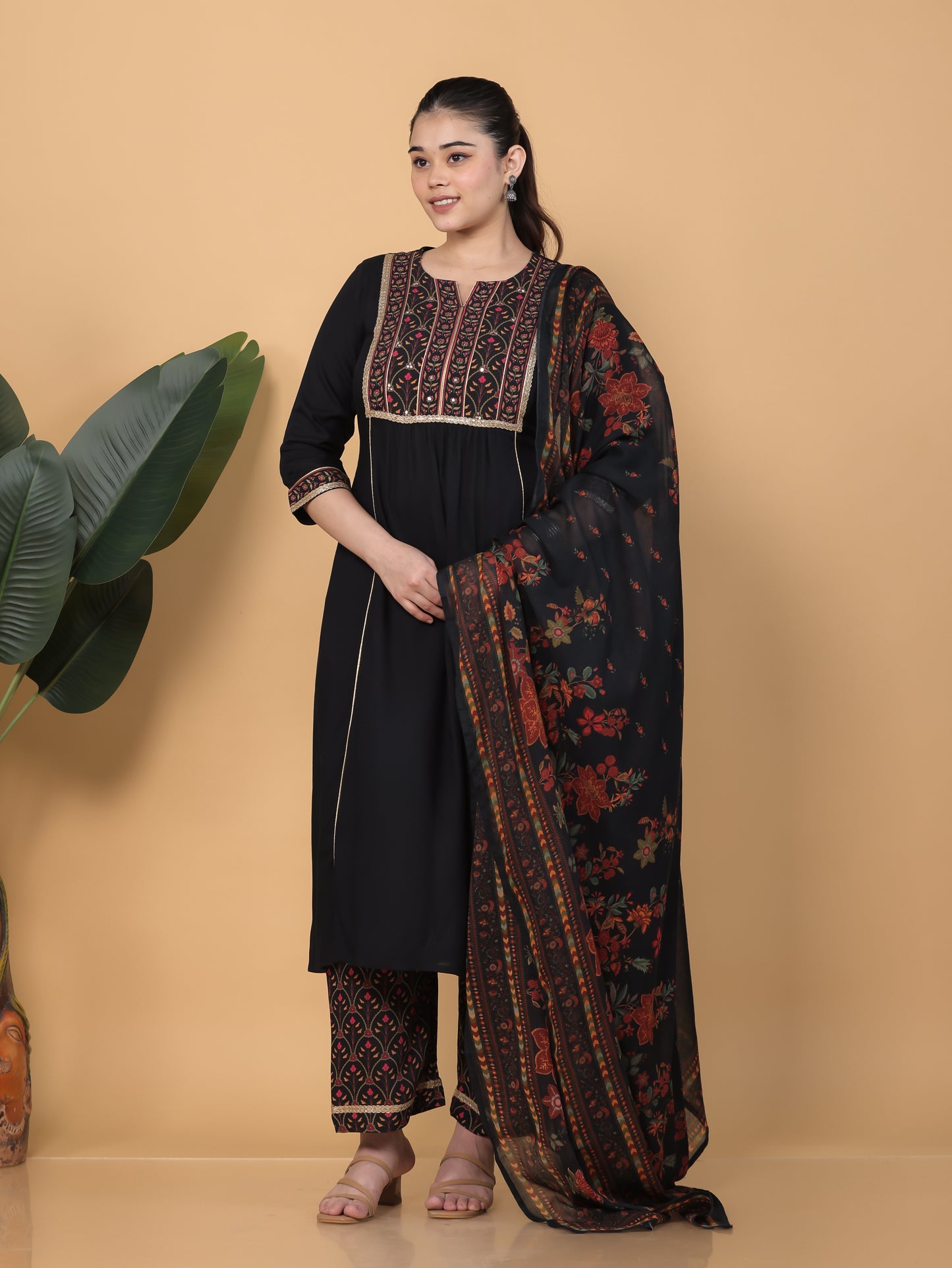 Viscose Solid Flared Black Kurta