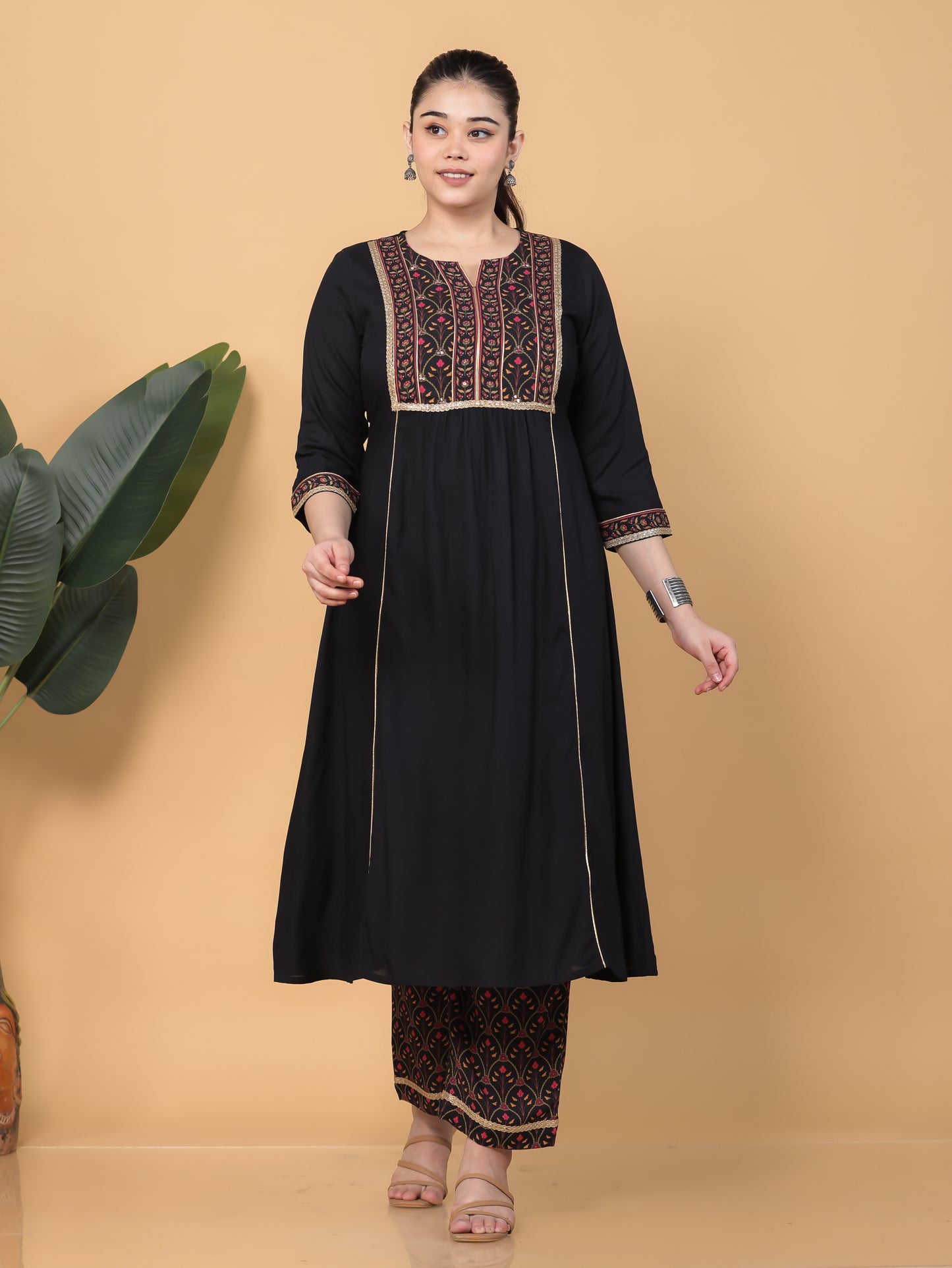 Viscose Solid Flared Black Kurta