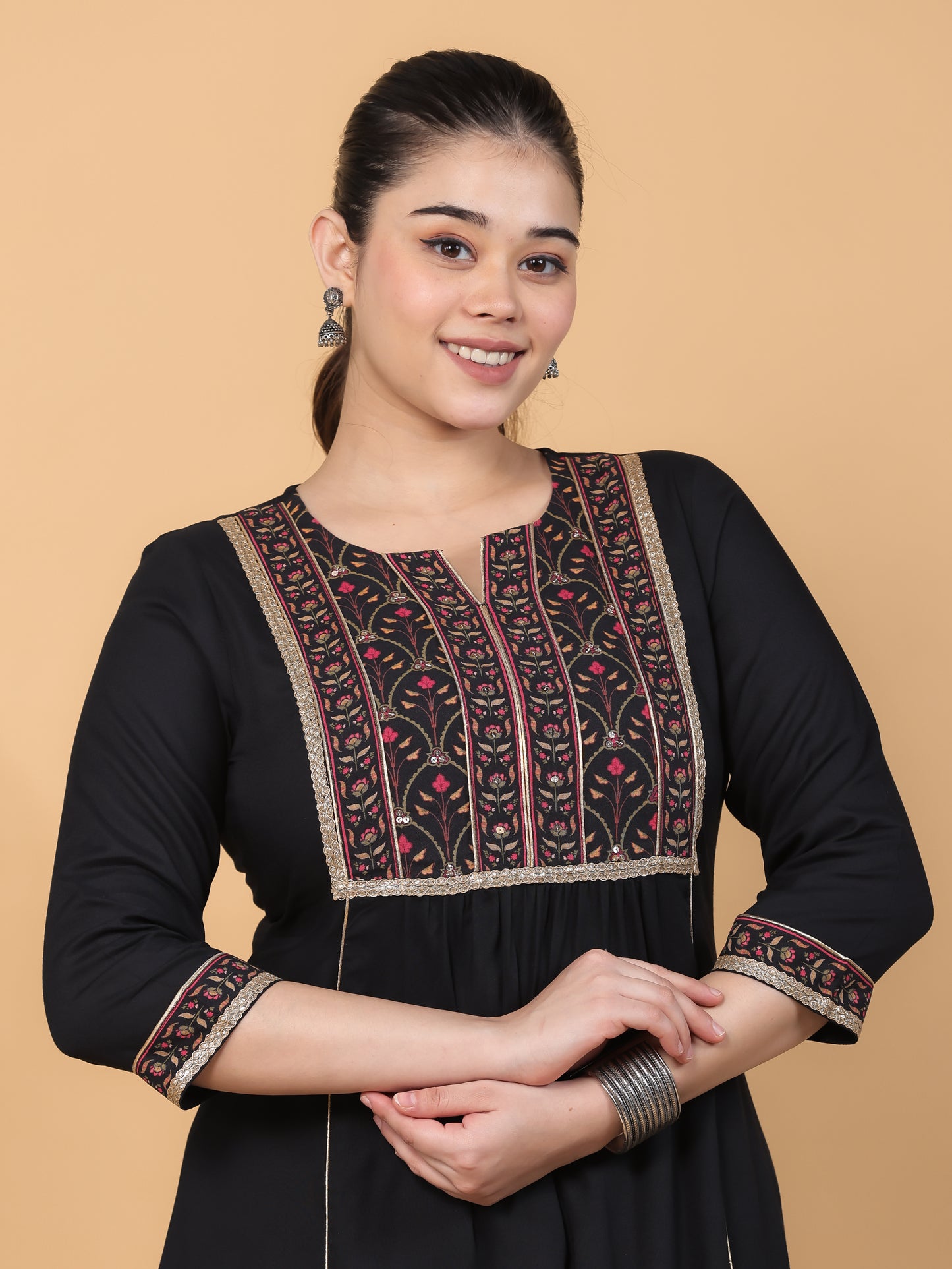 Viscose Solid Flared Black Kurta