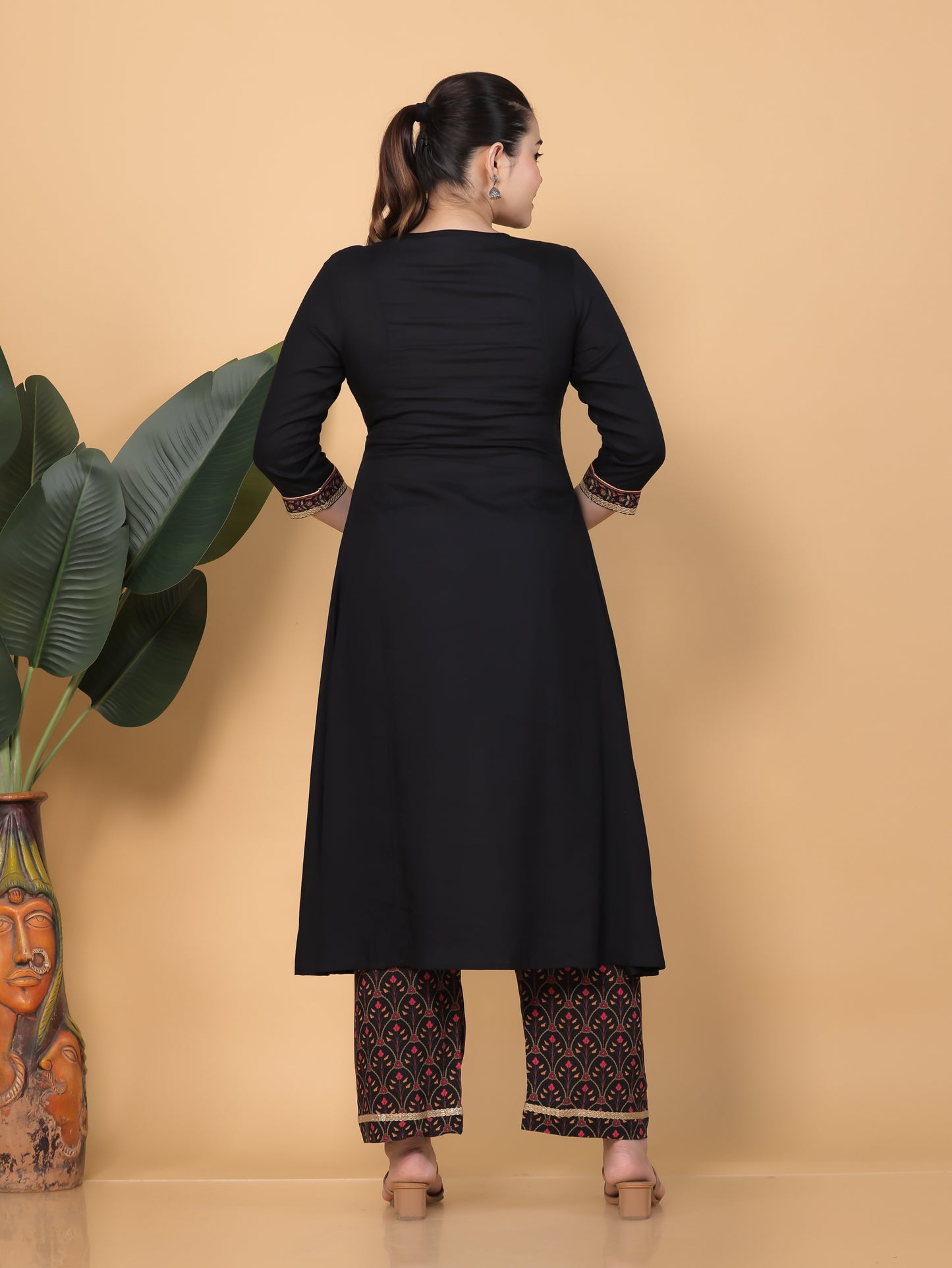 Viscose Solid Flared Black Kurta