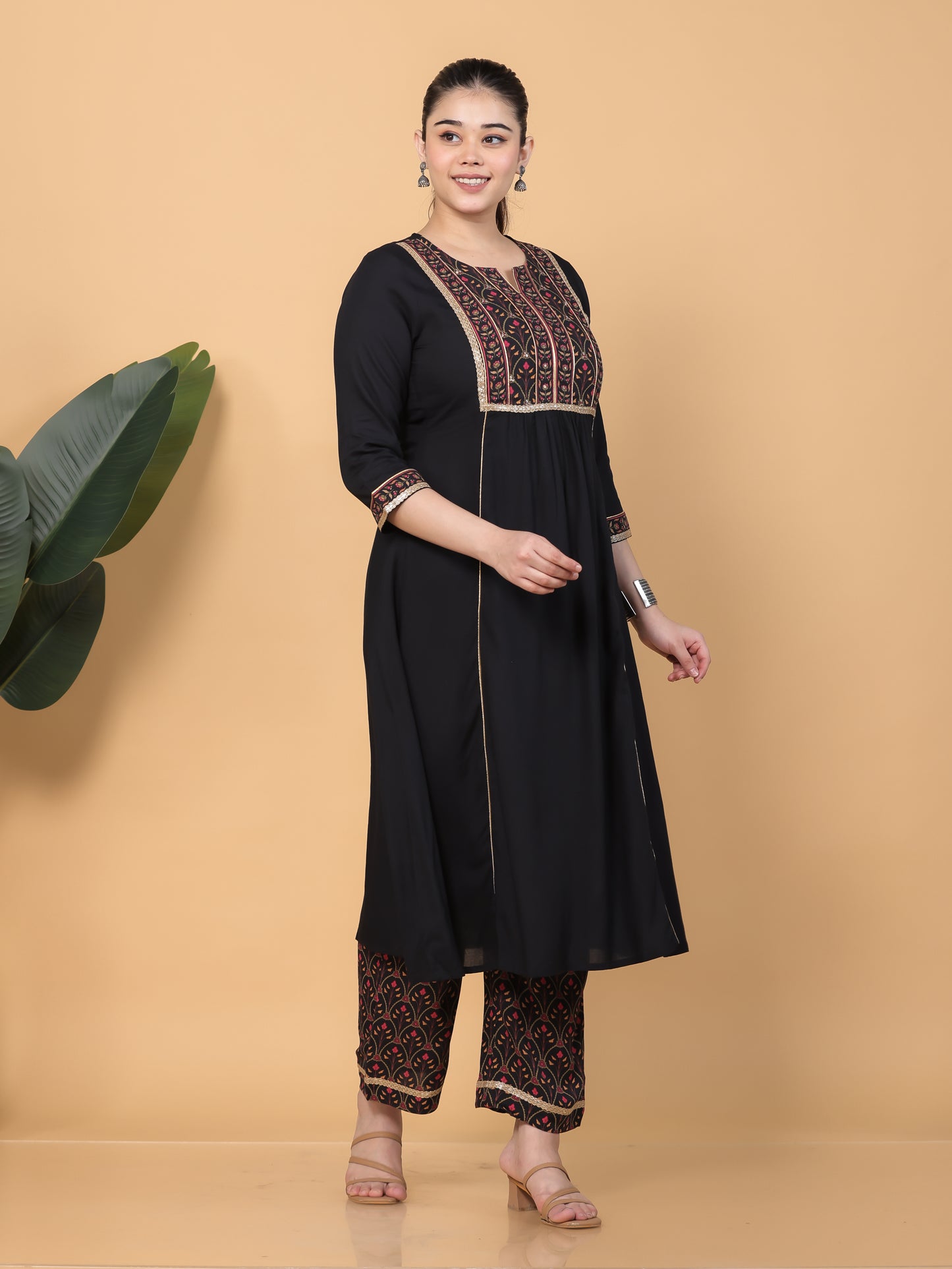 Viscose Solid Flared Black Kurta