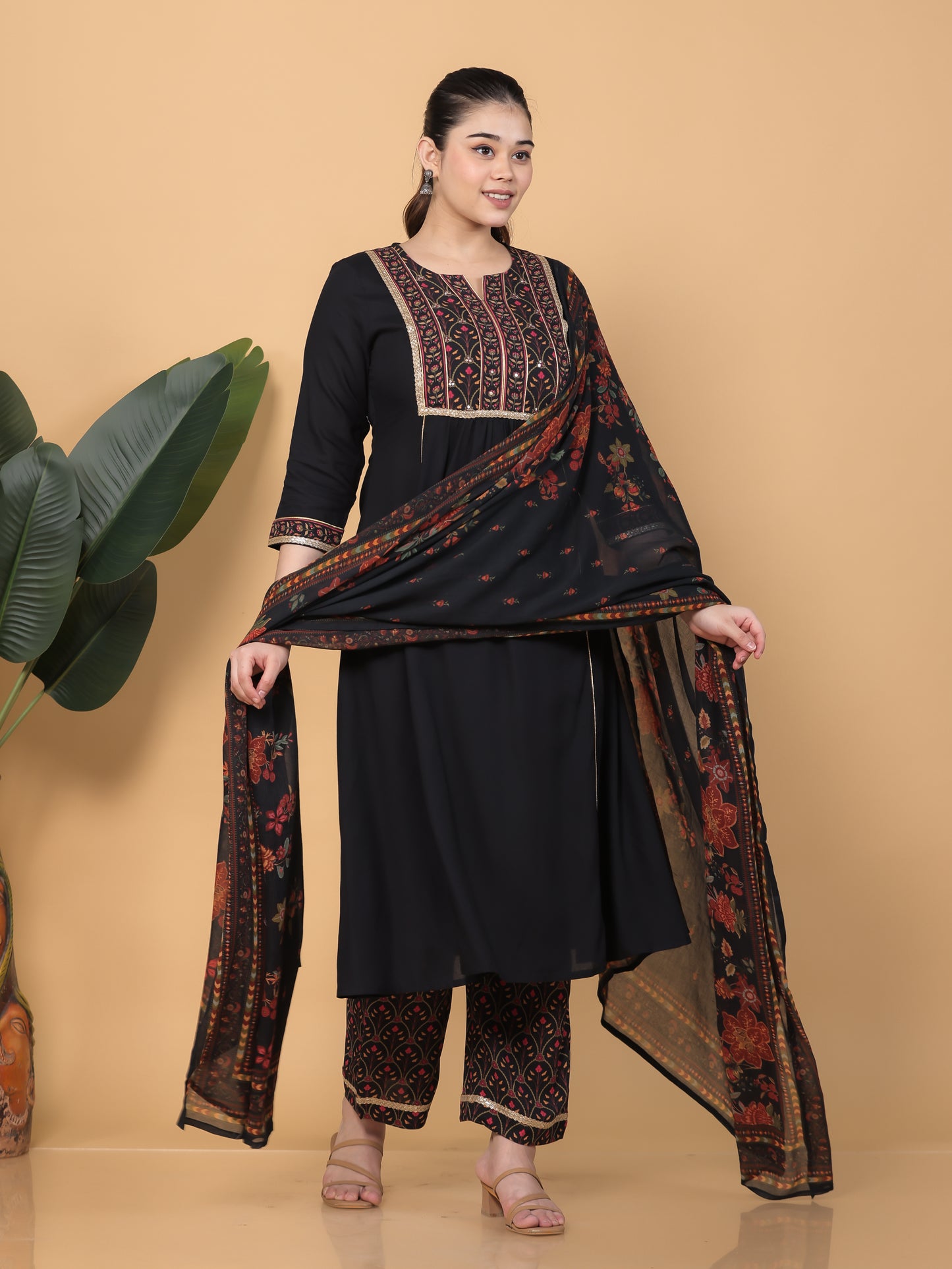 Viscose Solid Flared Black Kurta