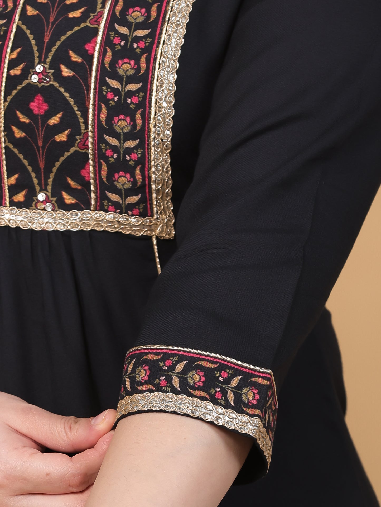 Viscose Solid Flared Black Kurta