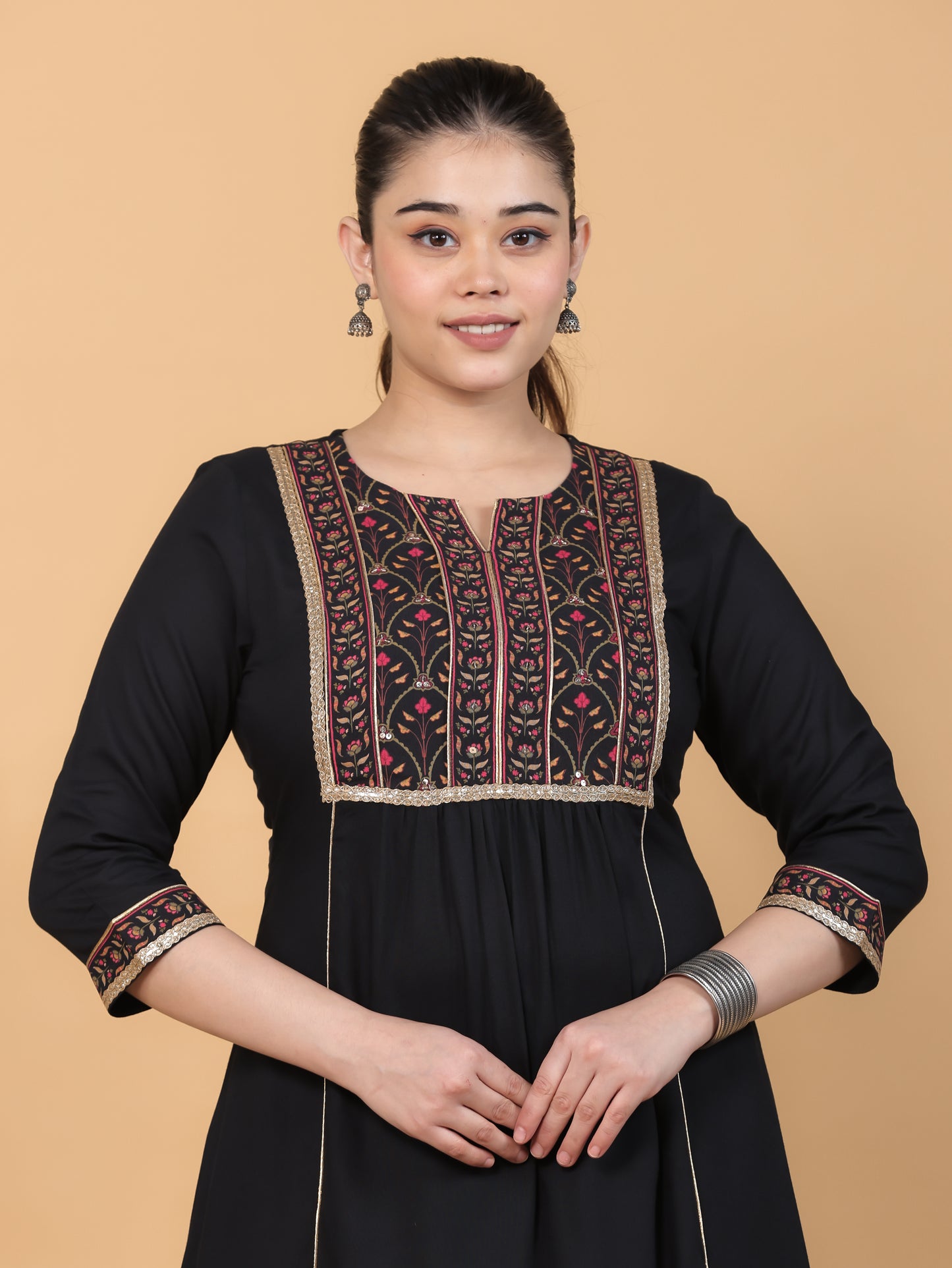 Viscose Solid Flared Black Kurta