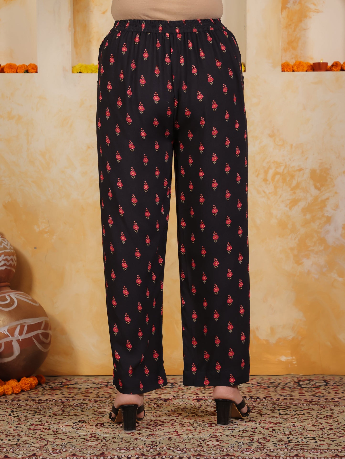 Embroidered Viscose Floral Flared Black Kurta