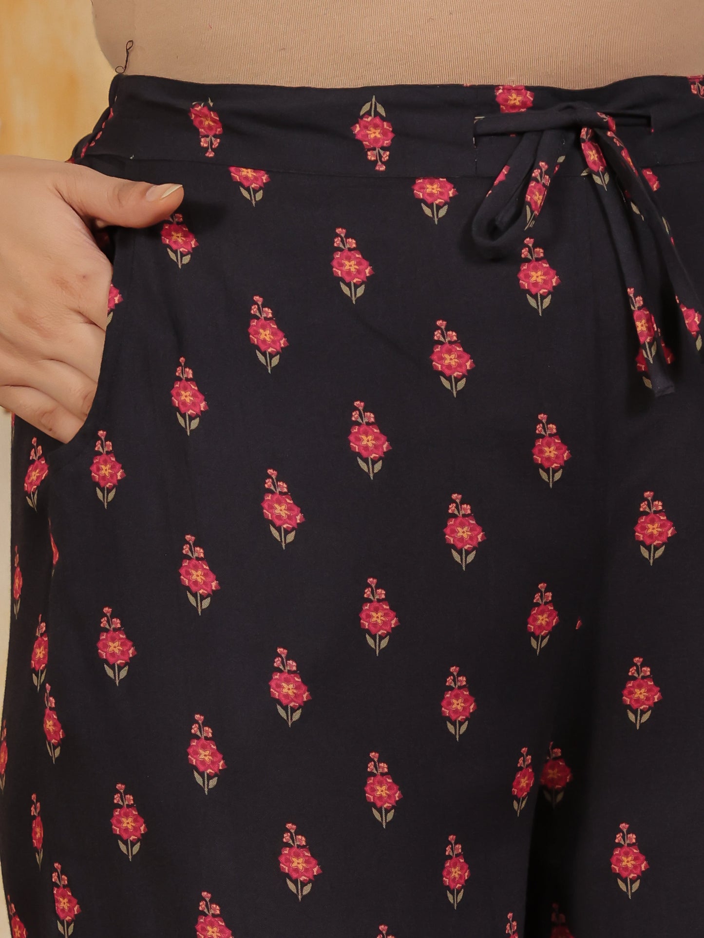 Embroidered Viscose Floral Flared Black Kurta