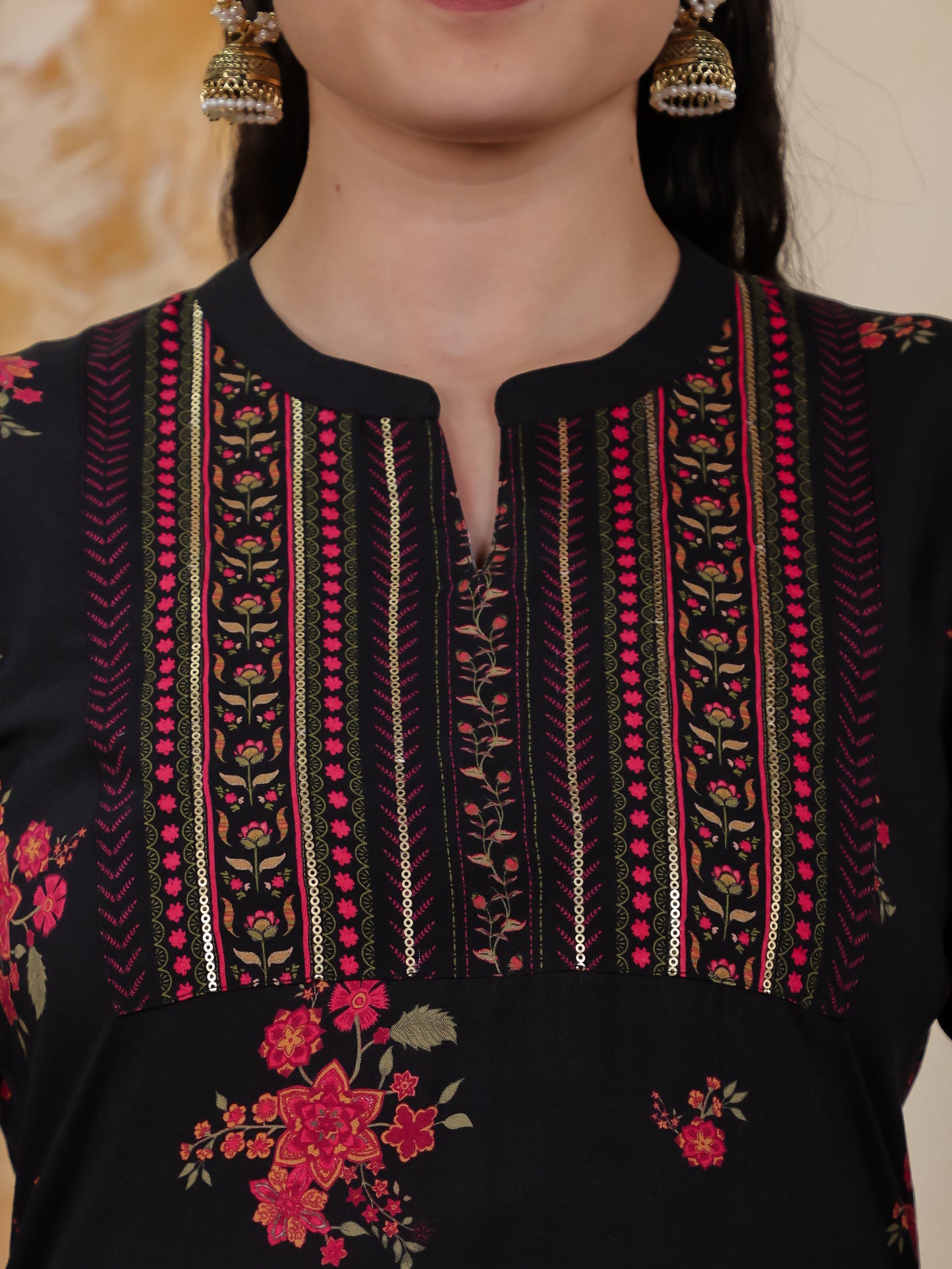 Embroidered Viscose Floral Straight Black Kurta