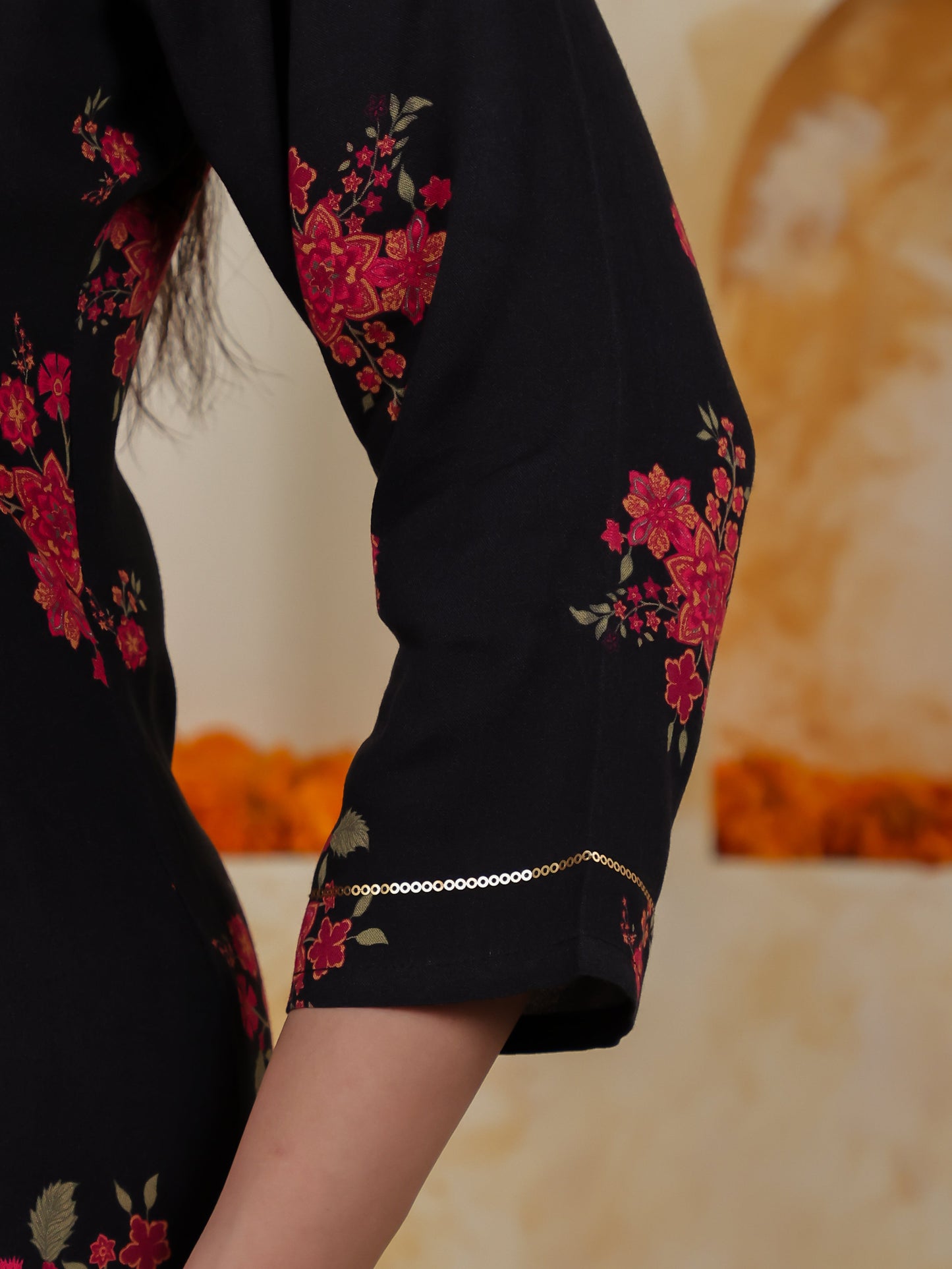 Embroidered Viscose Floral Straight Black Kurta