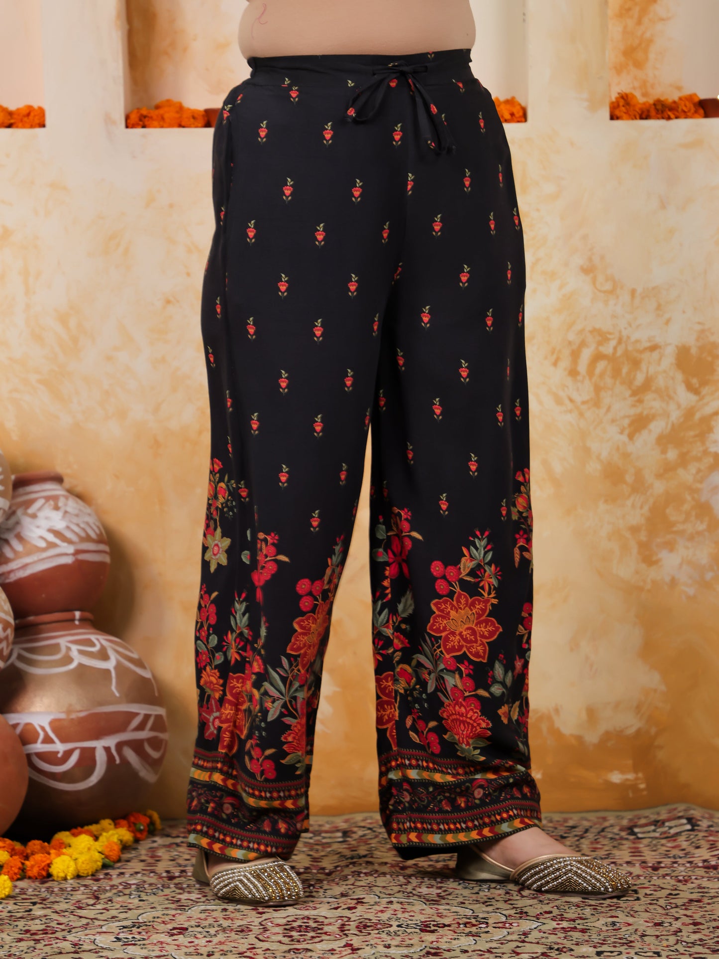 Viscose Placement Print Straight Black Kurta