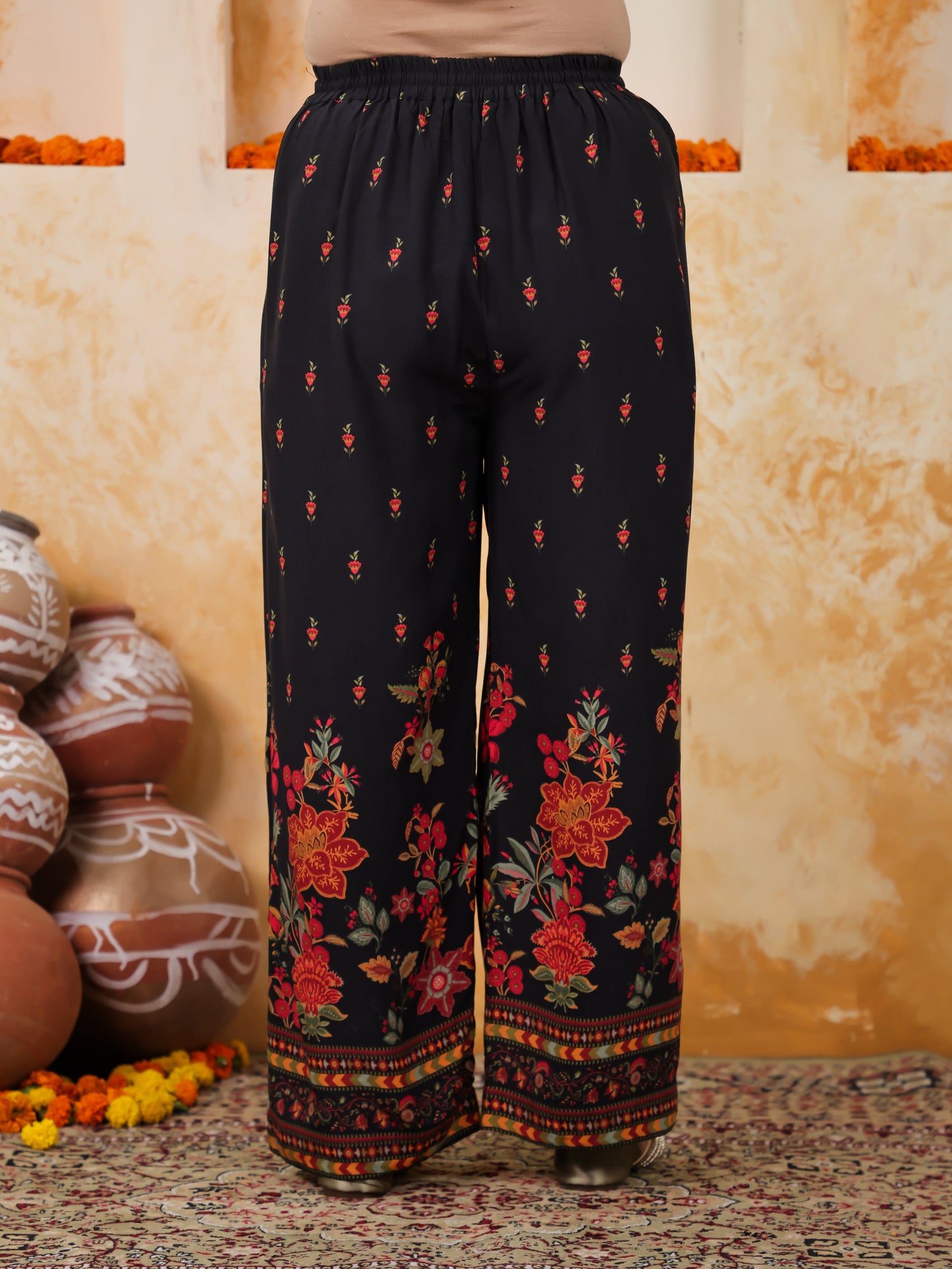 Viscose Placement Print Straight Black Kurta