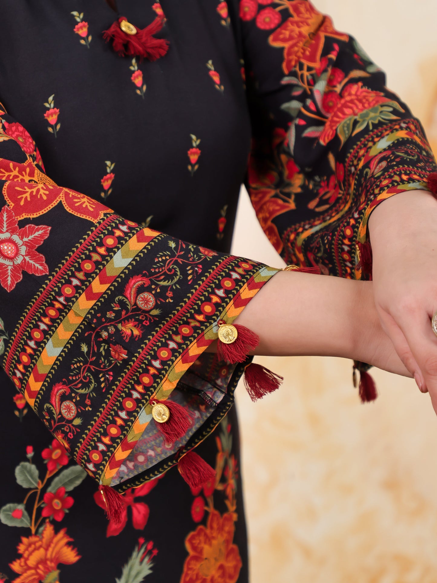 Viscose Placement Print Straight Black Kurta