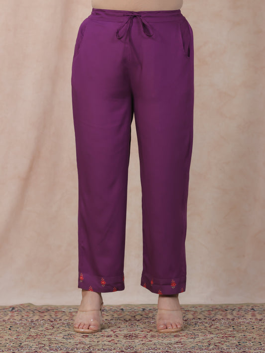 Viscose Solid Maroon Straight Trousers