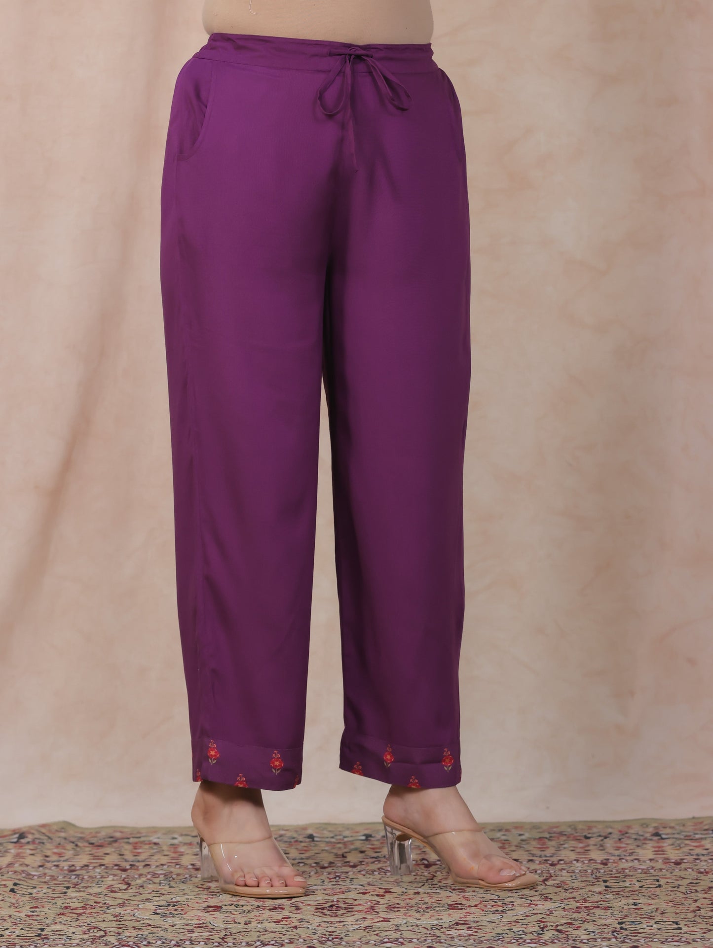 Viscose Solid Maroon Straight Trousers