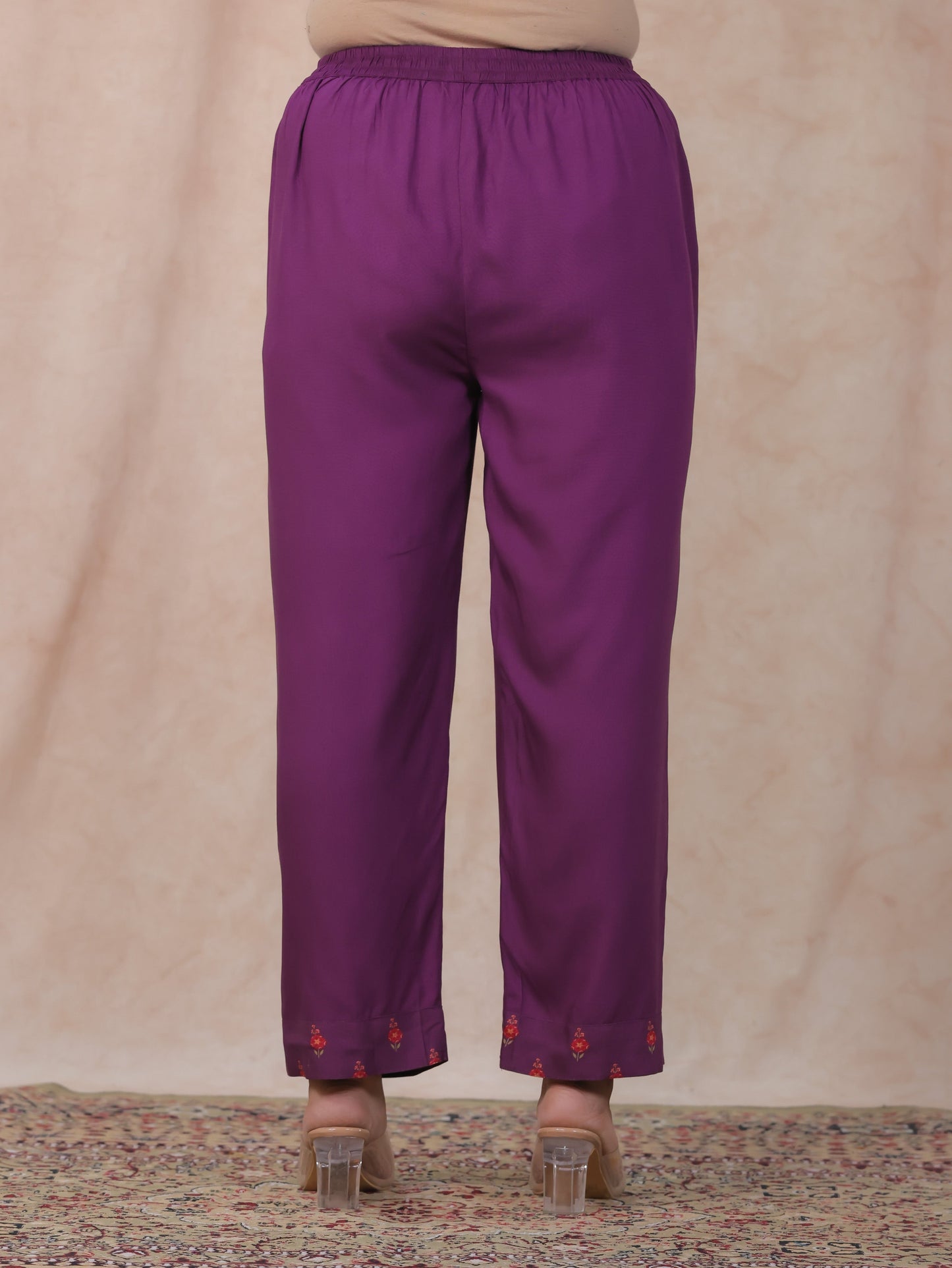 Viscose Solid Maroon Straight Trousers