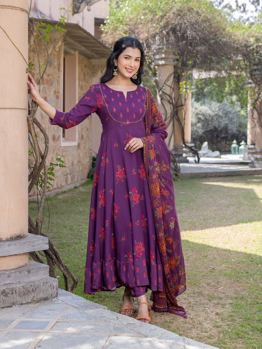 Cotton Voile Floral Maroon Dupatta