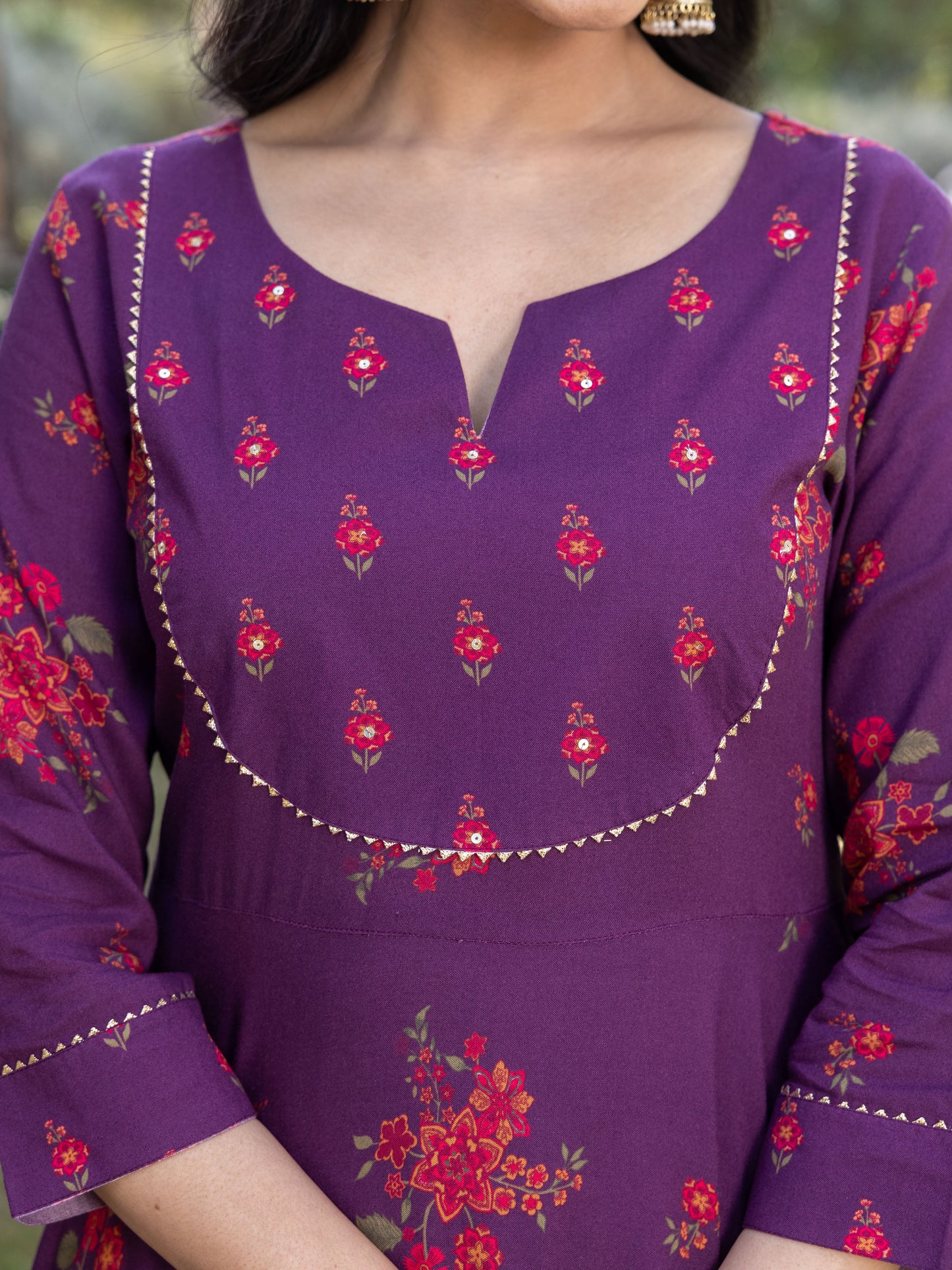 Embroidered Viscose Floral Anarkali Maroon Kurta