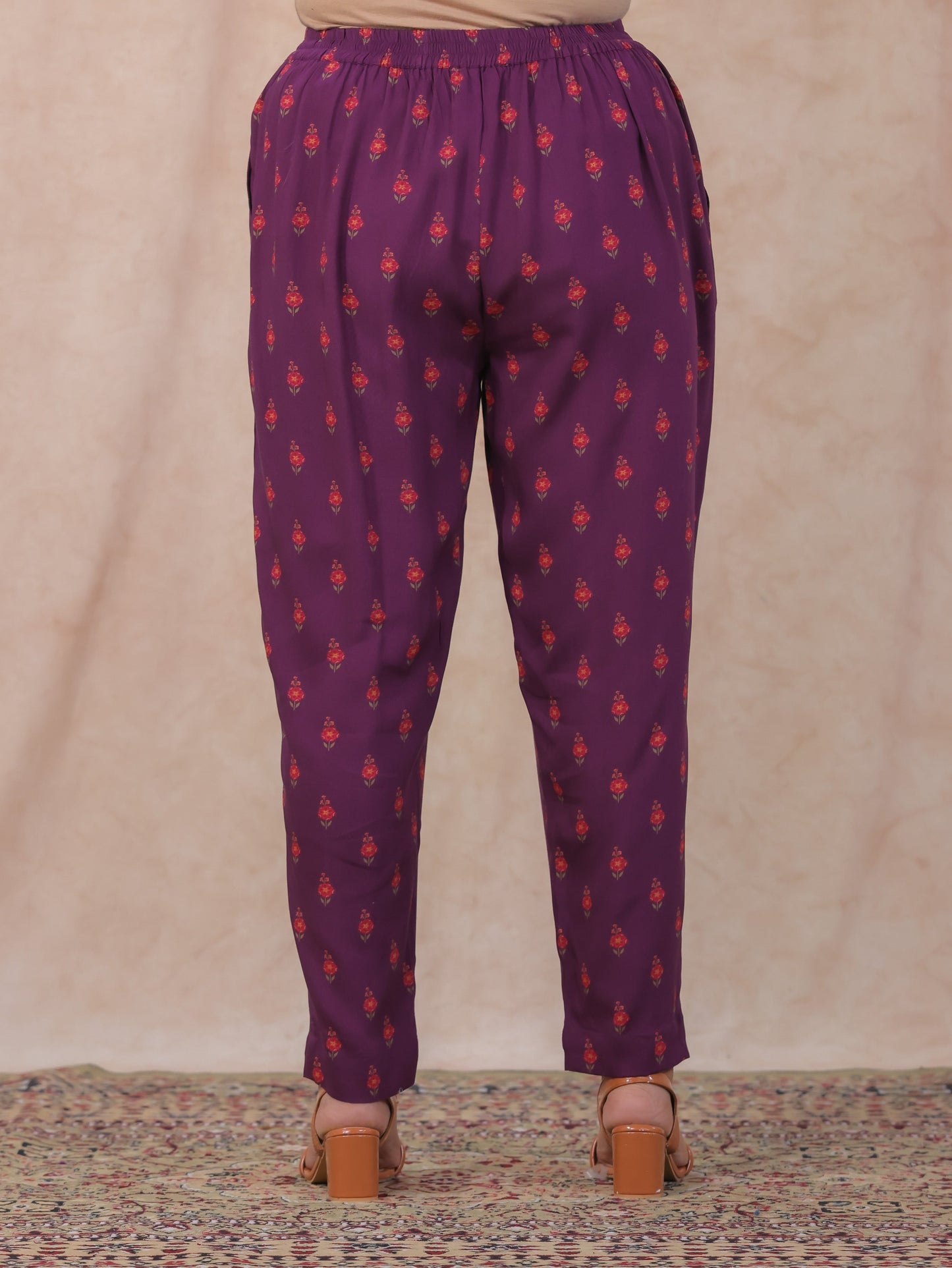 Viscose Floral Purple Tapered Trousers