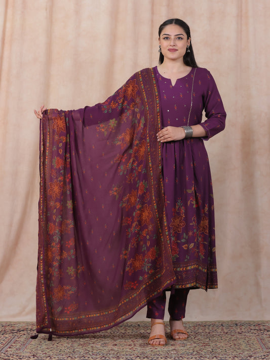 Cotton Voile Floral Purple Dupatta