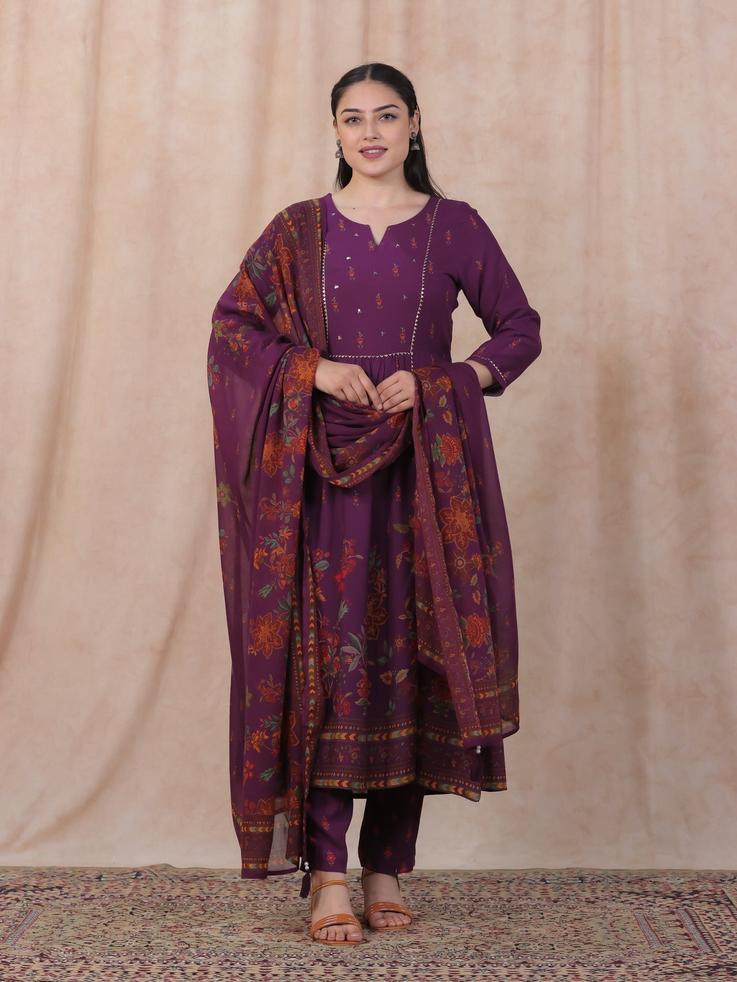 Cotton Voile Floral Purple Dupatta