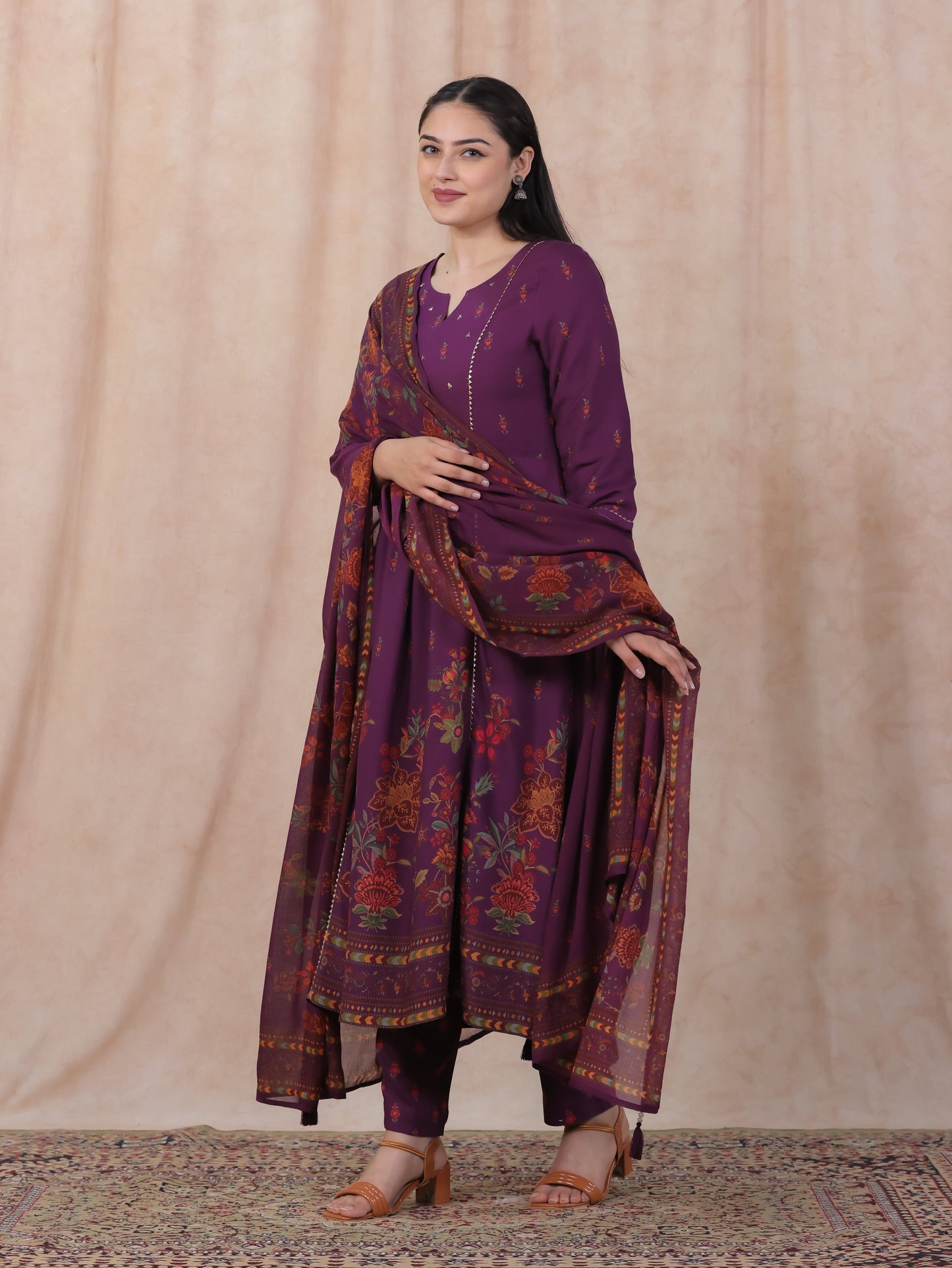 Cotton Voile Floral Purple Dupatta