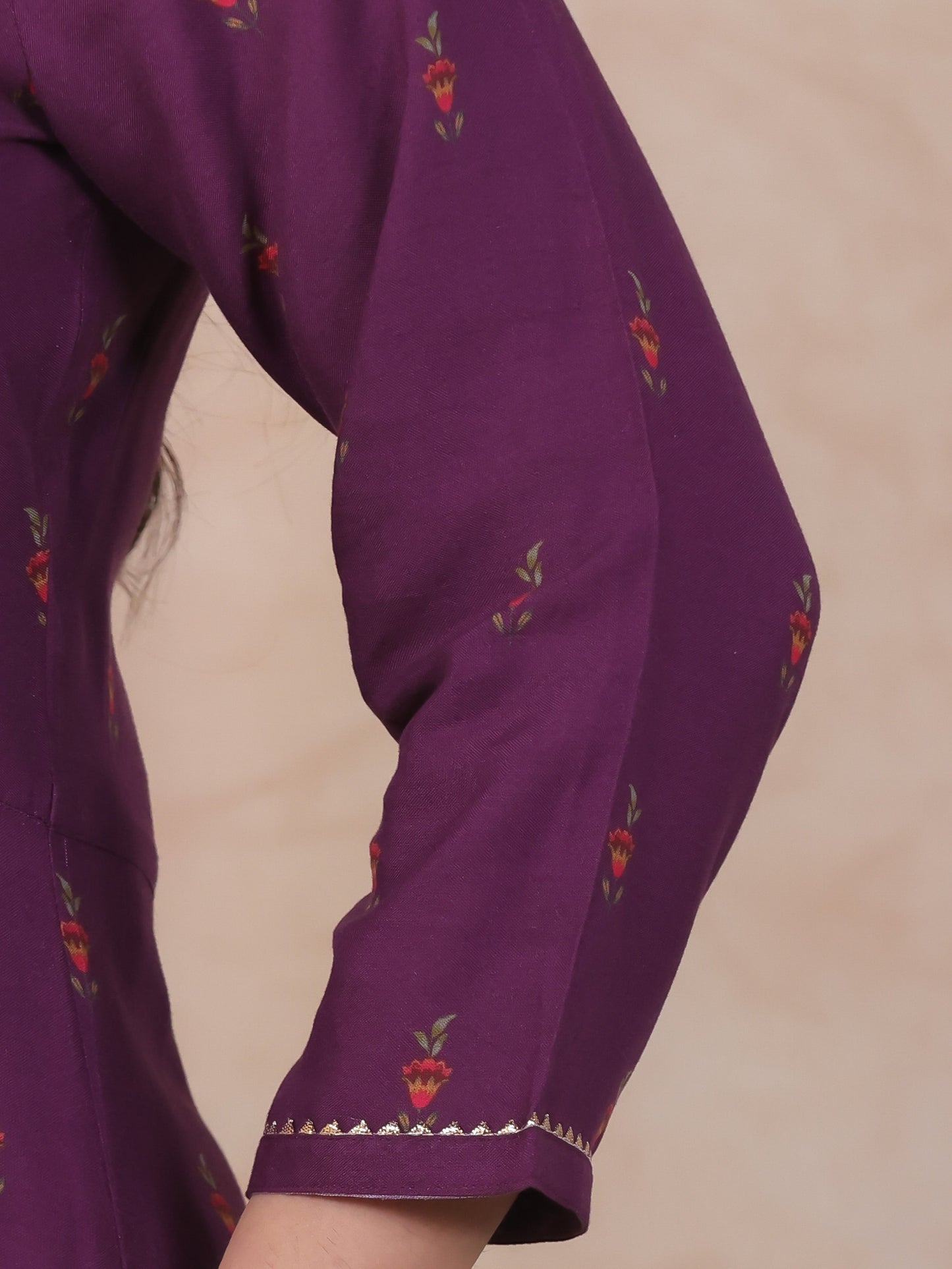 Embroidered Viscose Floral Flared Purple Kurta