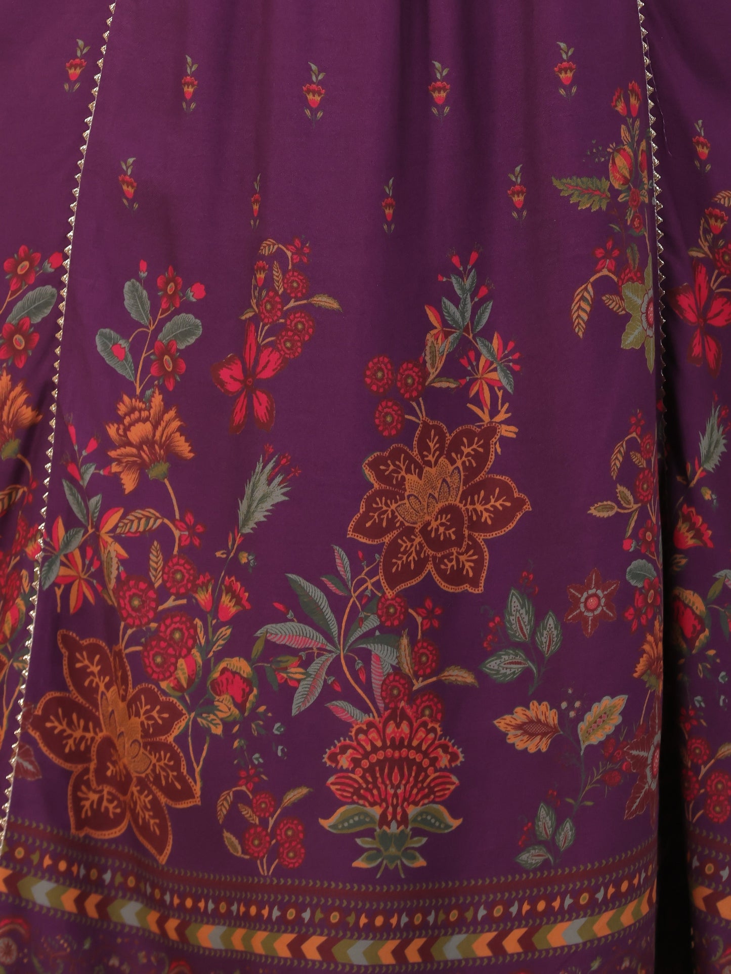 Embroidered Viscose Floral Flared Purple Kurta