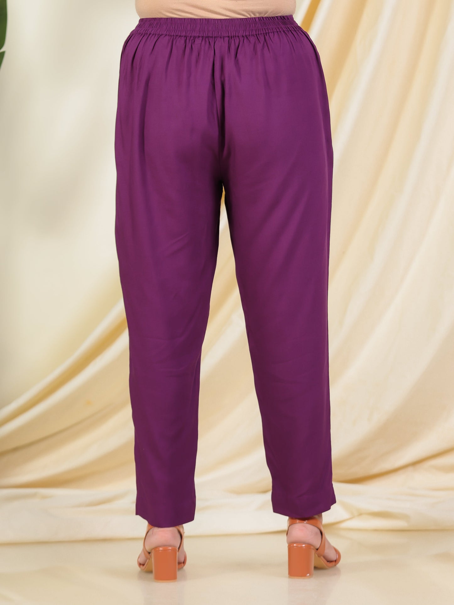 Viscose Solid Wine Tapered Trousers