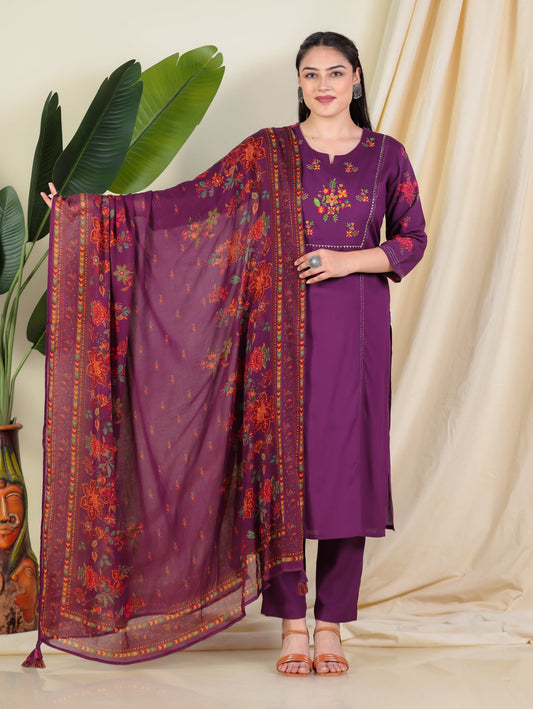 Cotton Voile Floral Wine Dupatta