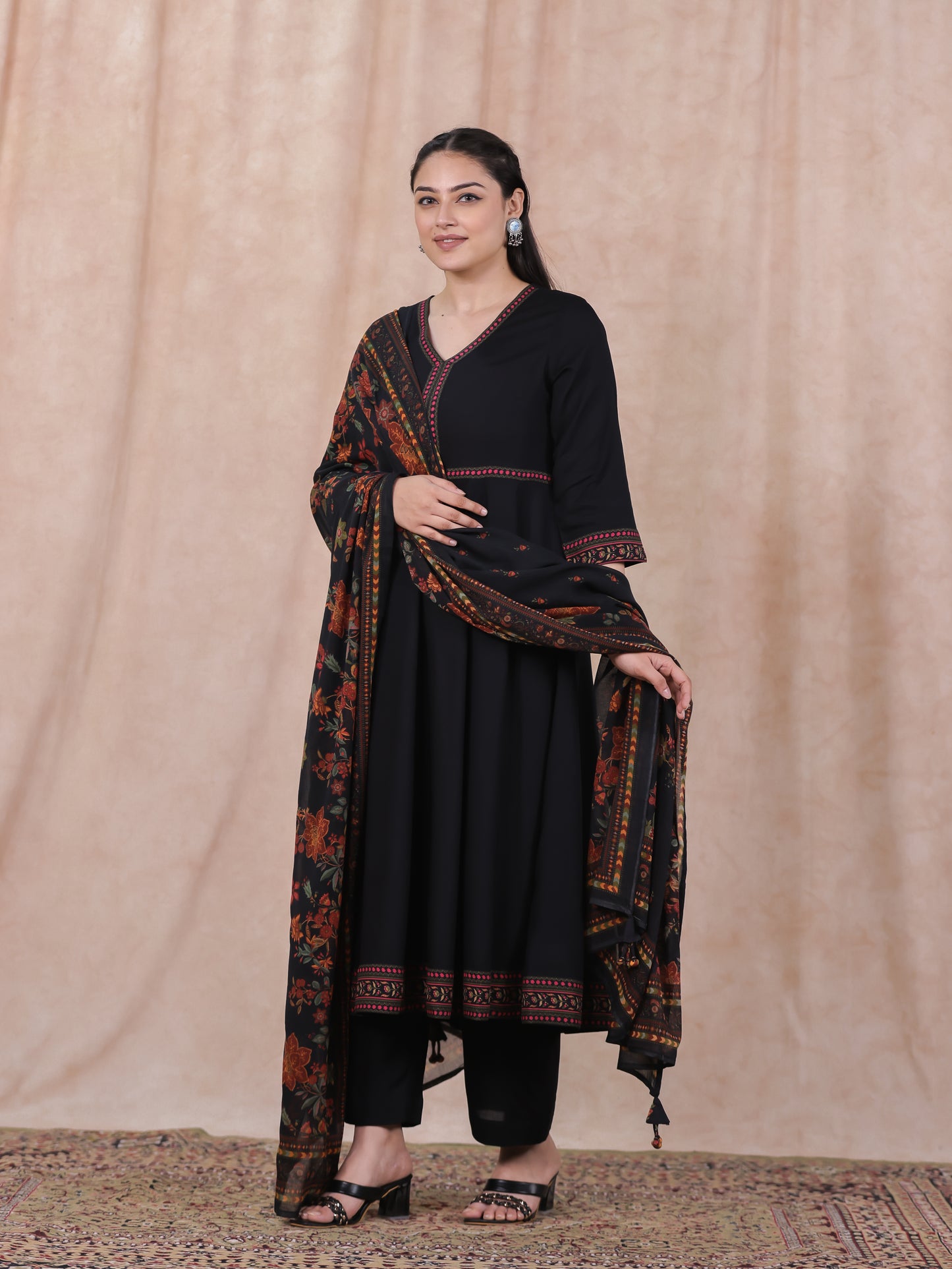Viscose Solid Anarkali Black Kurta