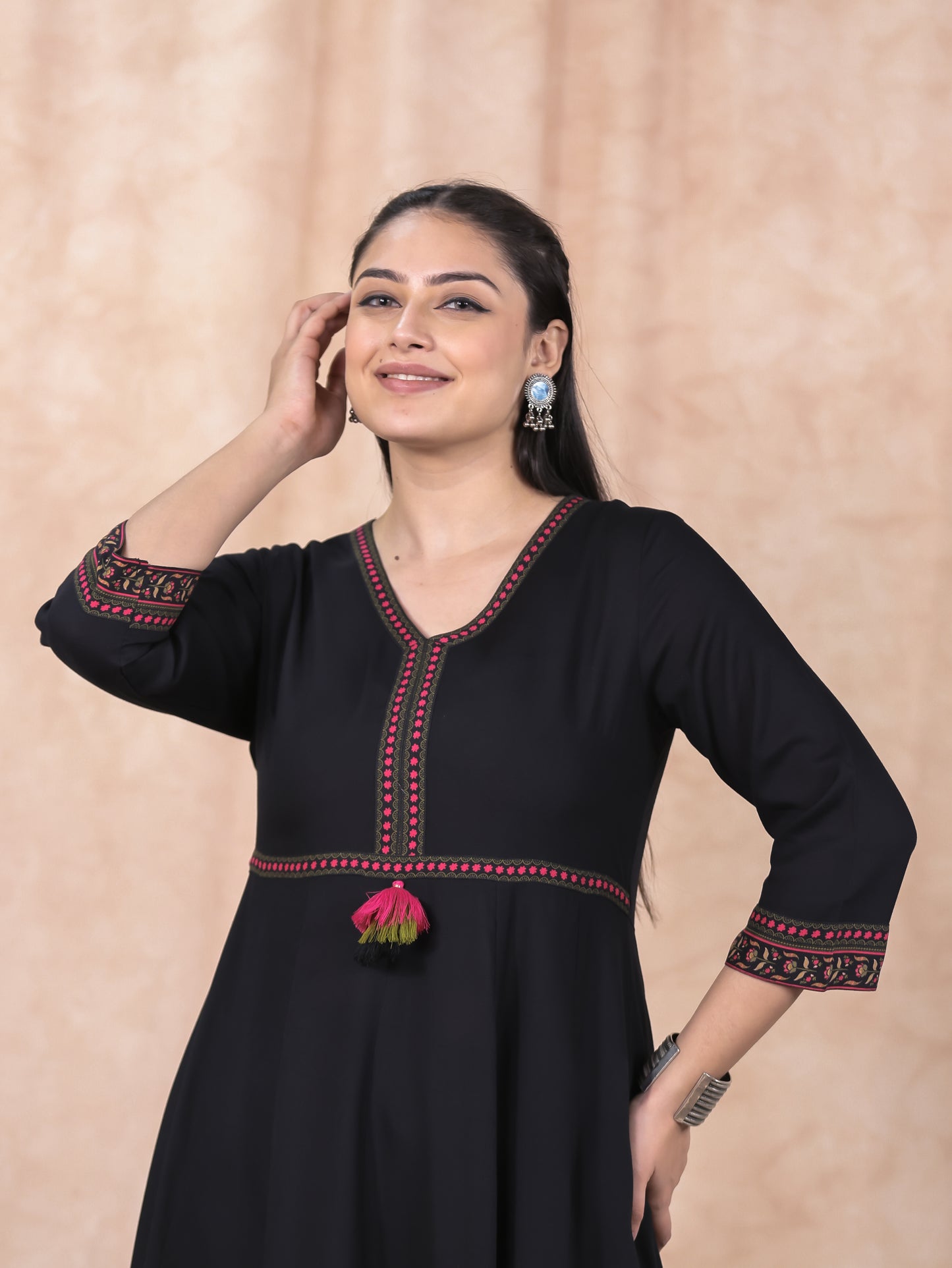 Viscose Solid Anarkali Black Kurta