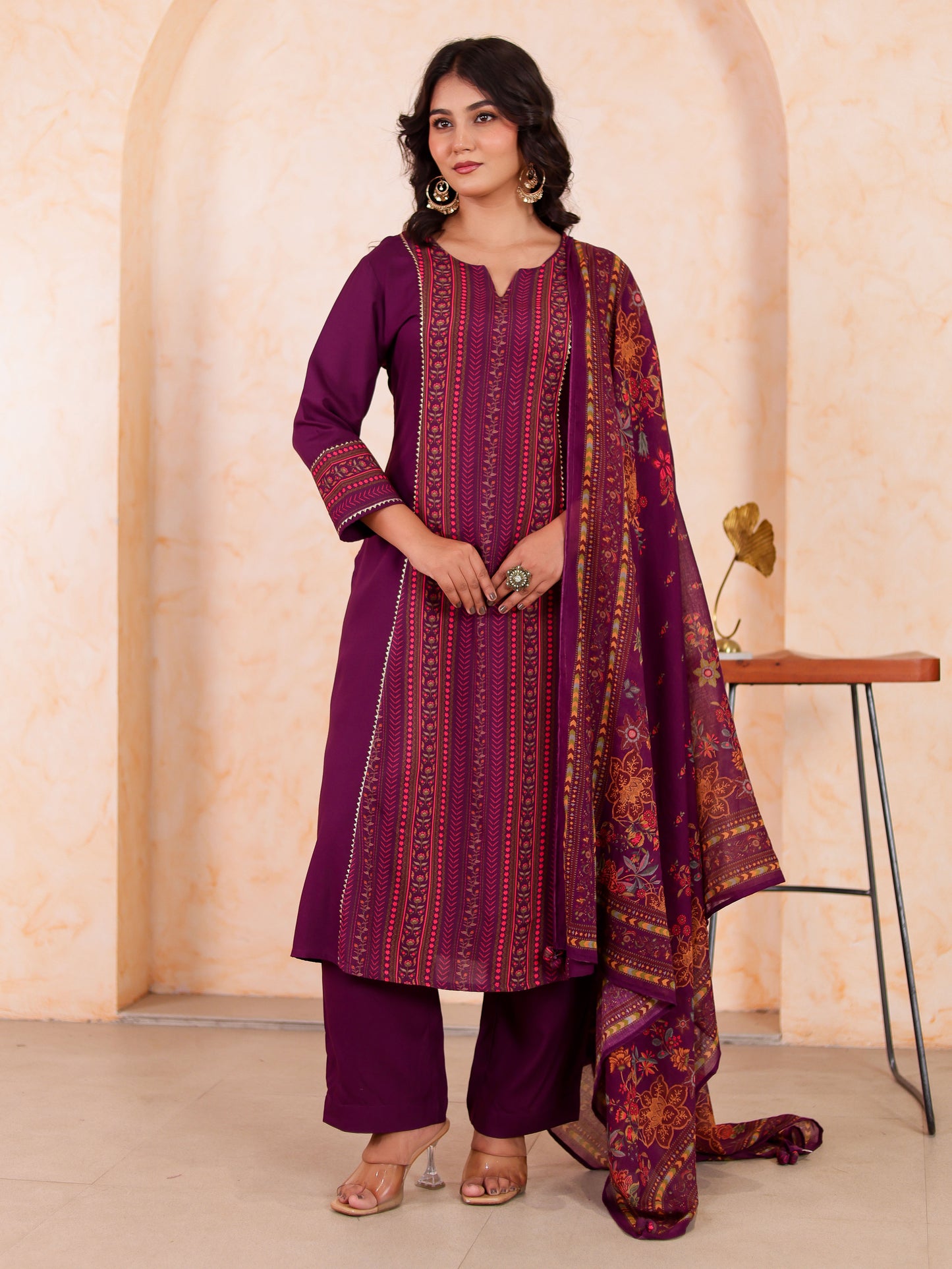 Cotton Voile Floral Purple Dupatta