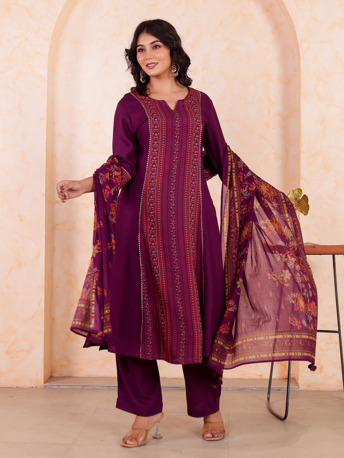 Cotton Voile Floral Purple Dupatta
