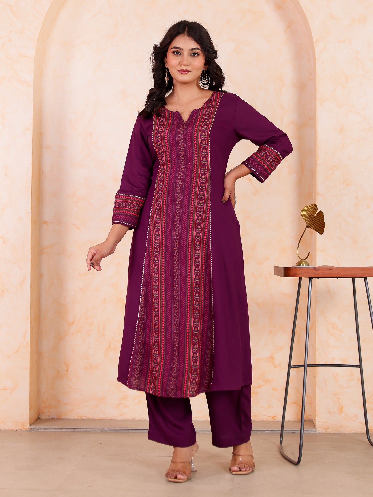 Viscose Solid A-line Purple Kurta