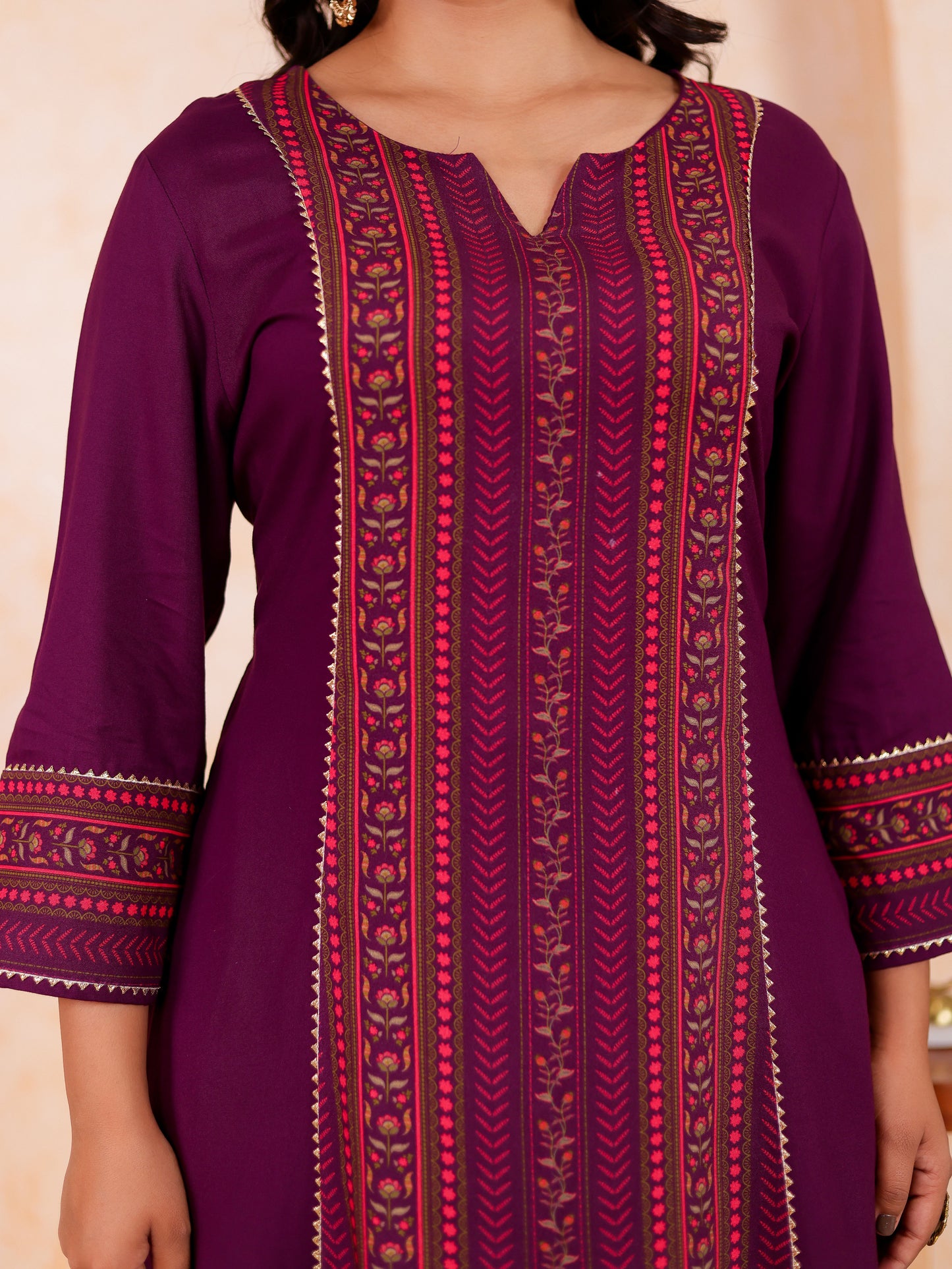 Viscose Solid A-line Purple Kurta