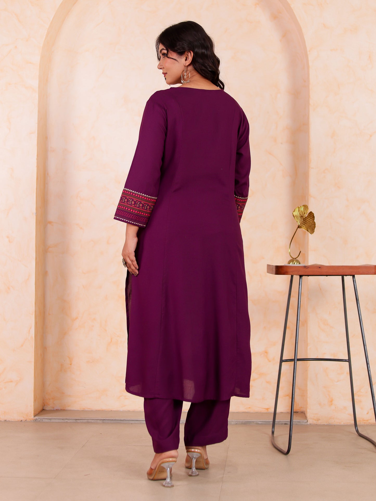 Viscose Solid A-line Purple Kurta