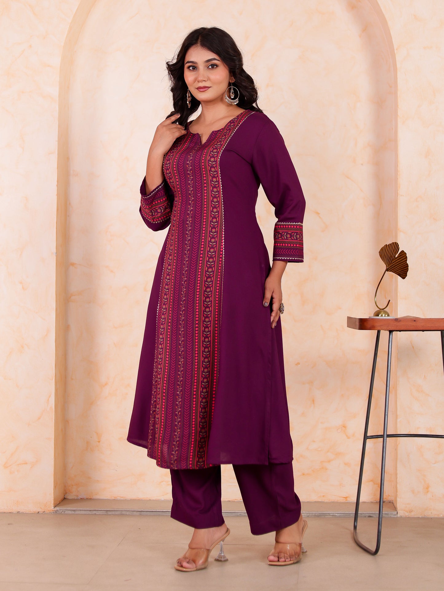 Viscose Solid A-line Purple Kurta
