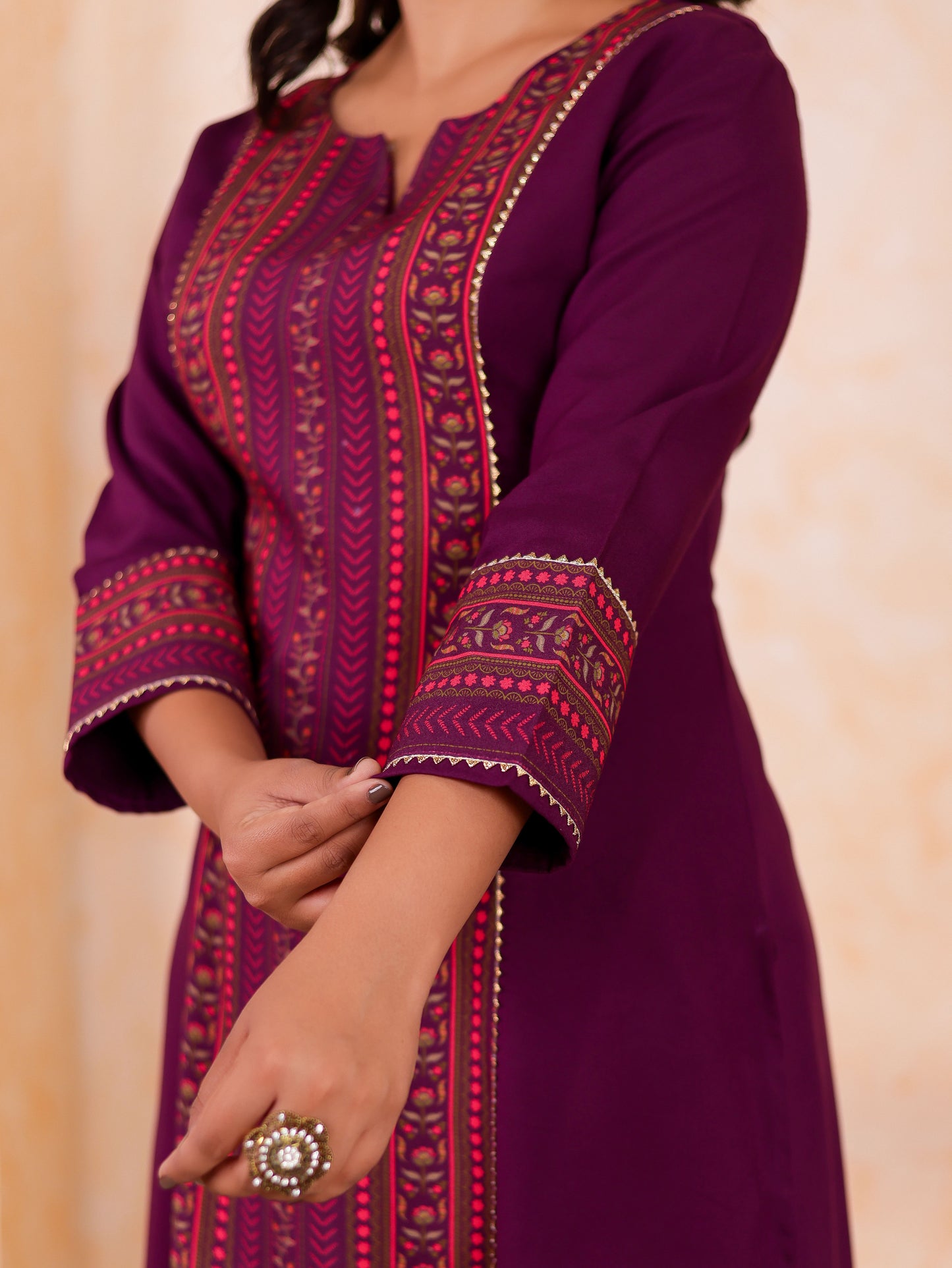 Viscose Solid A-line Purple Kurta