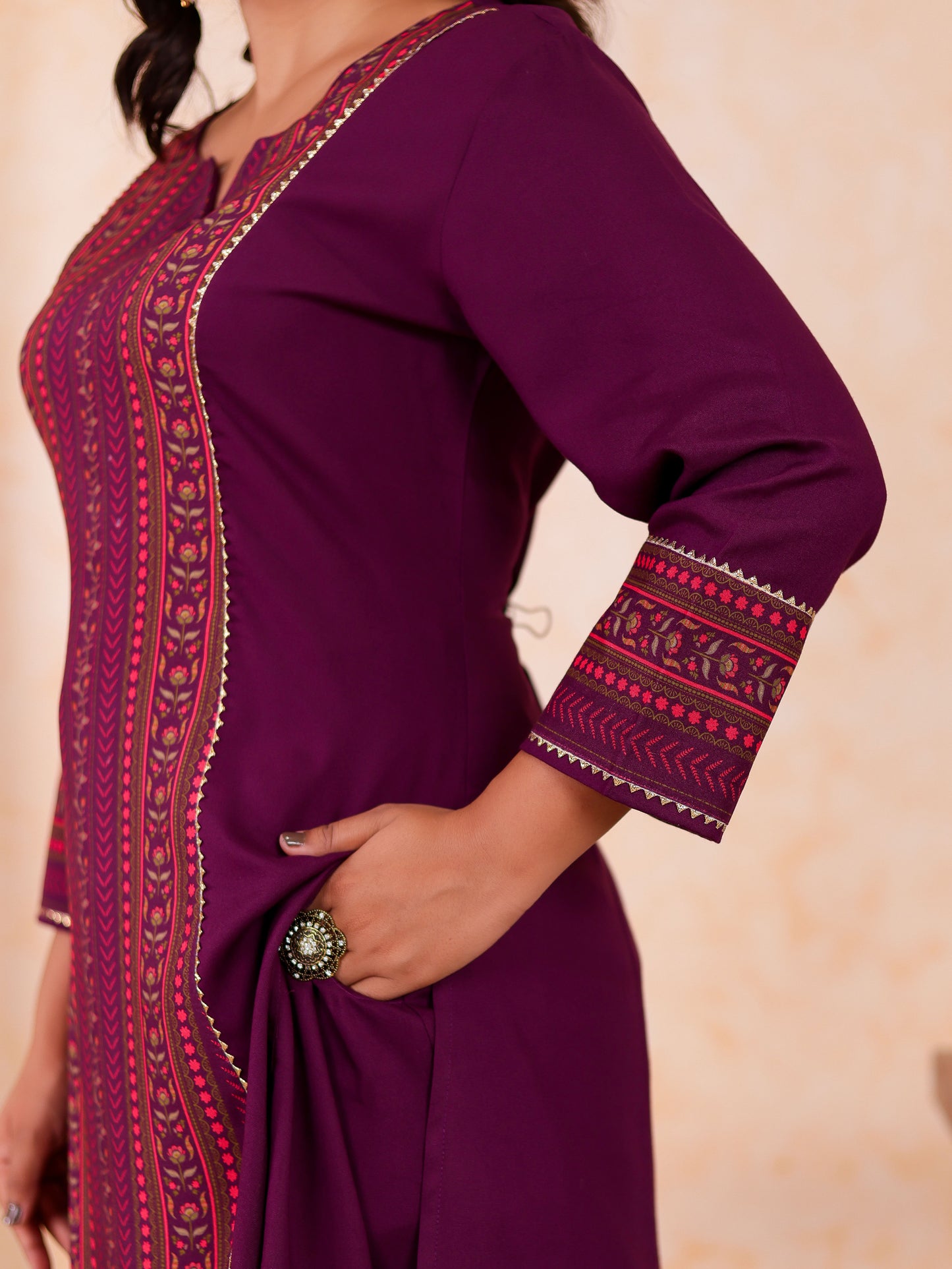 Viscose Solid A-line Purple Kurta
