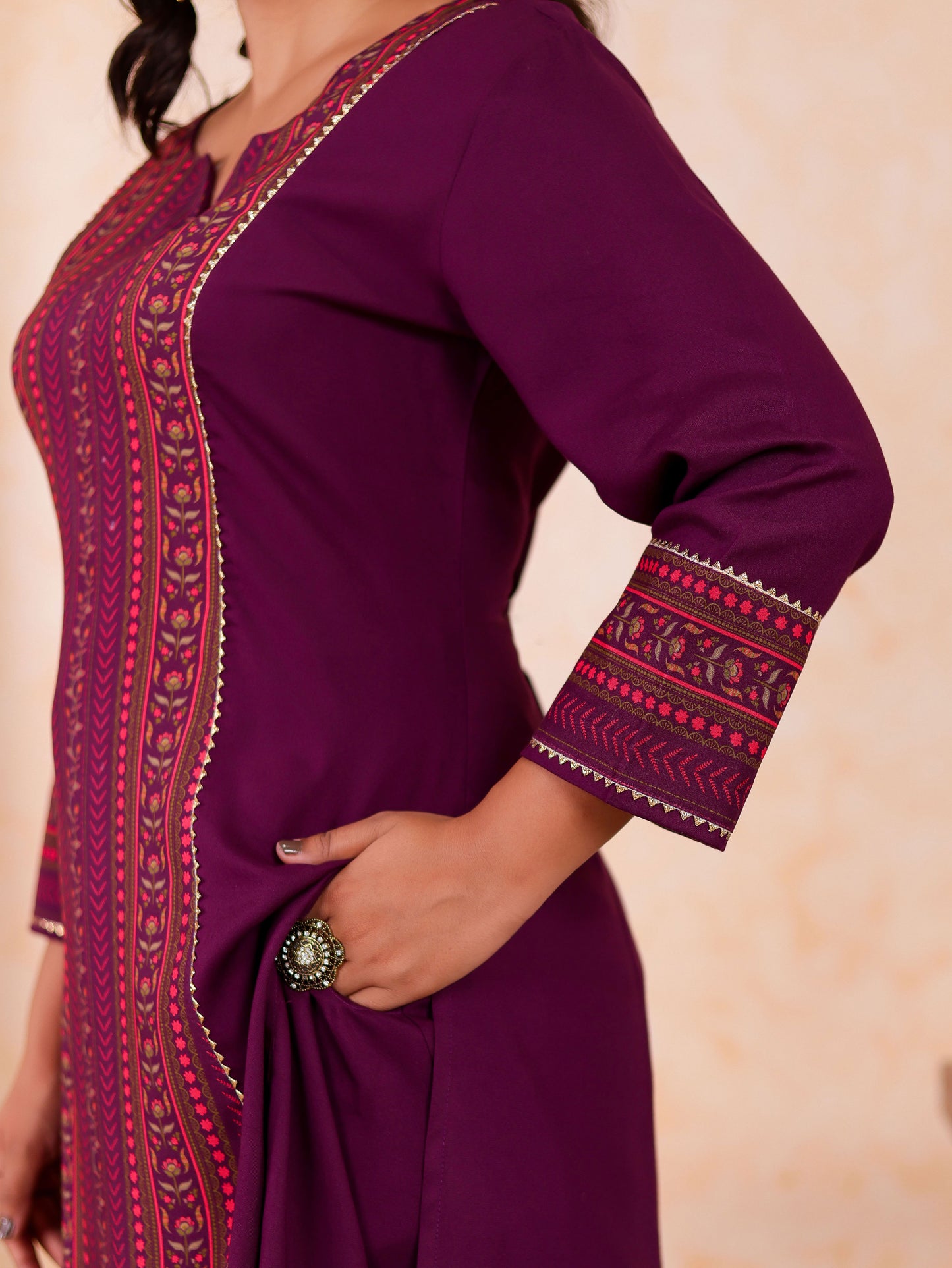 Viscose Solid Straight Purple Kurta