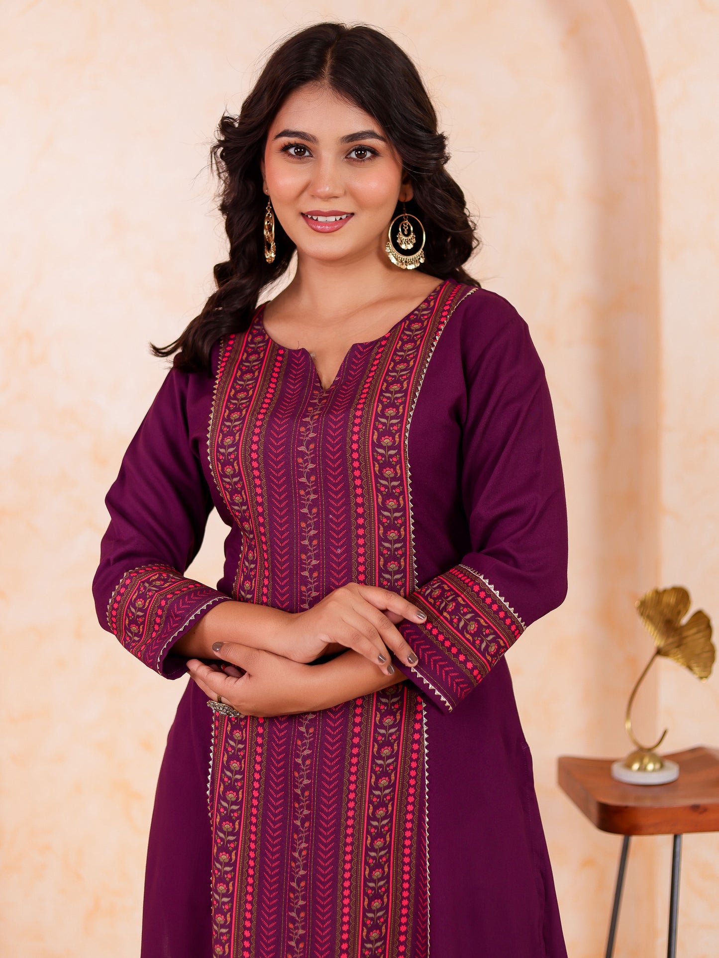 Viscose Solid A-line Purple Kurta