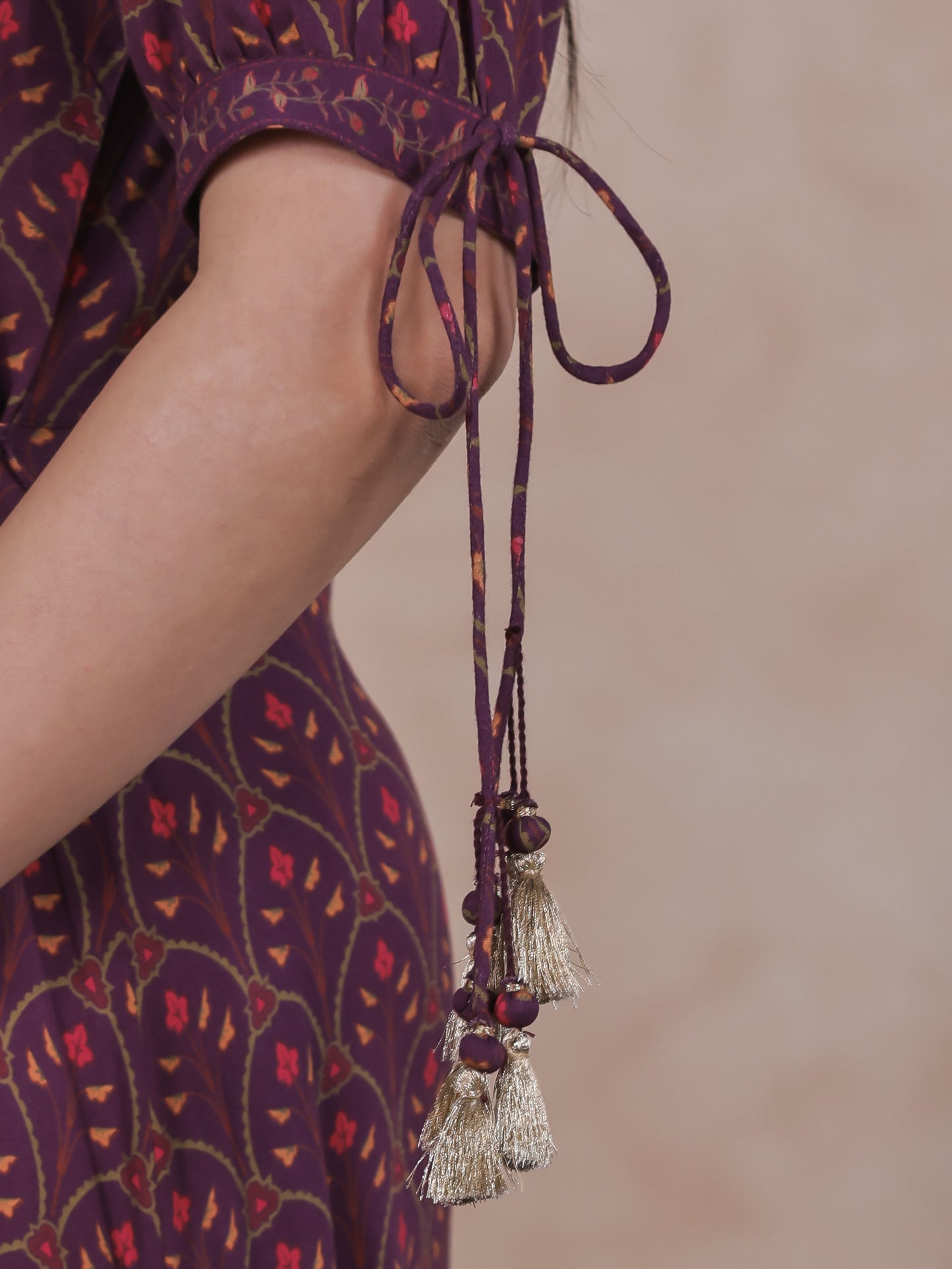 Viscose Floral Flared Wine Dress