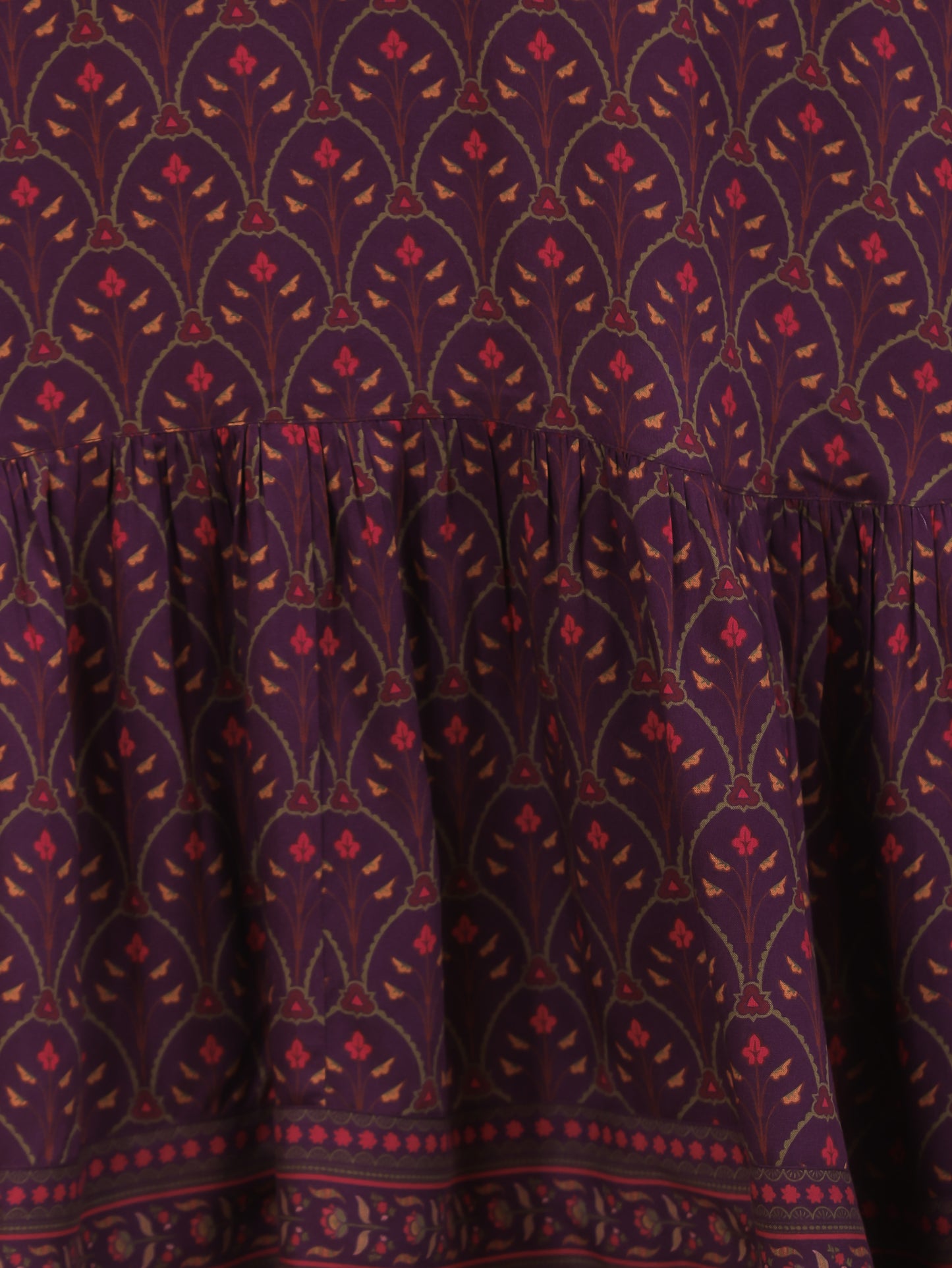 Viscose Floral Flared Wine Dress