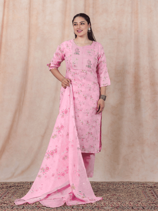 Chanderi Floral Baby Pink Dupatta