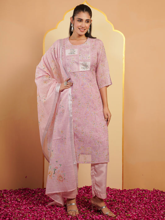 Chanderi Floral Baby Pink Dupatta