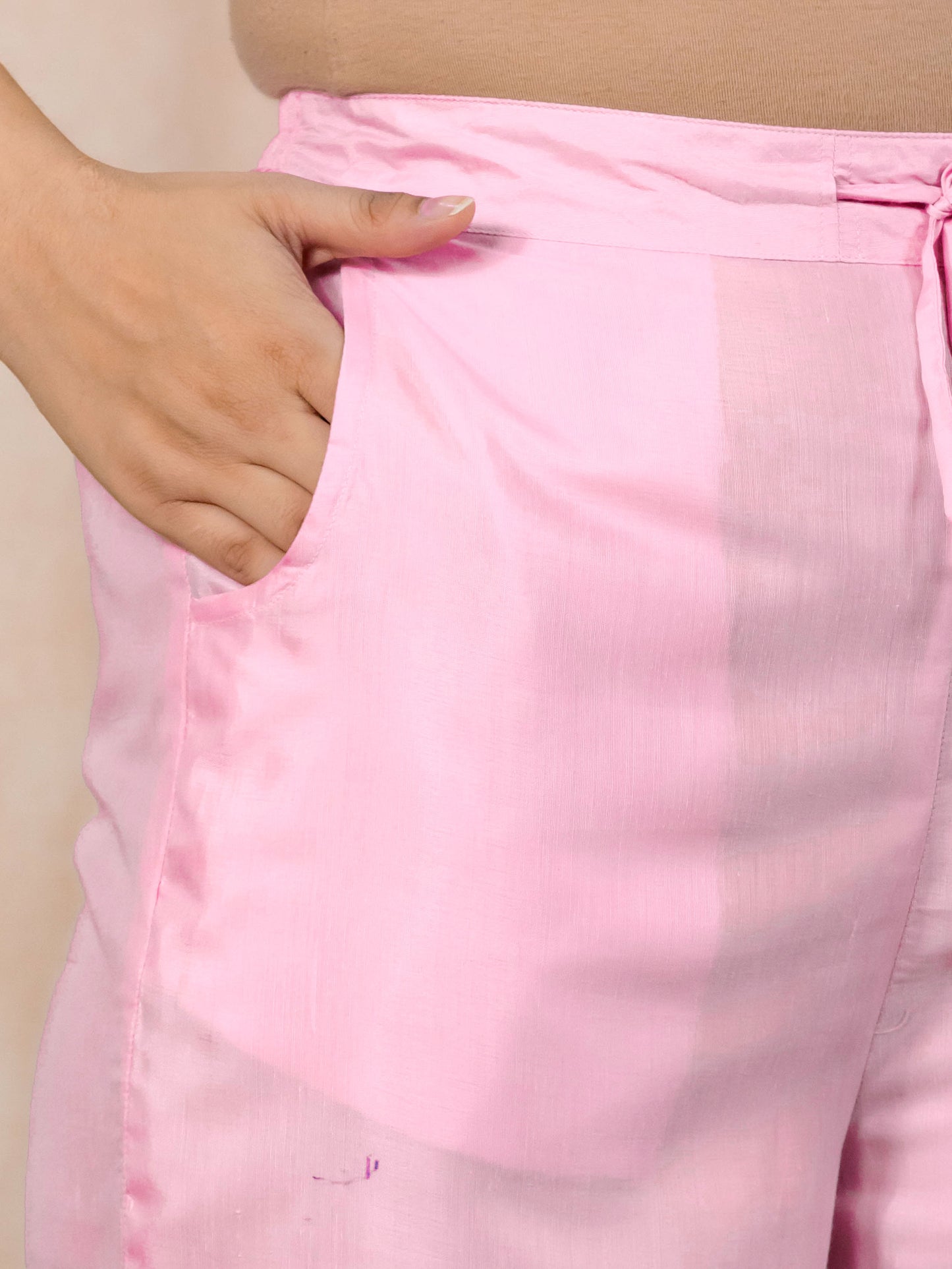 Chanderi Floral Straight Baby Pink Kurta