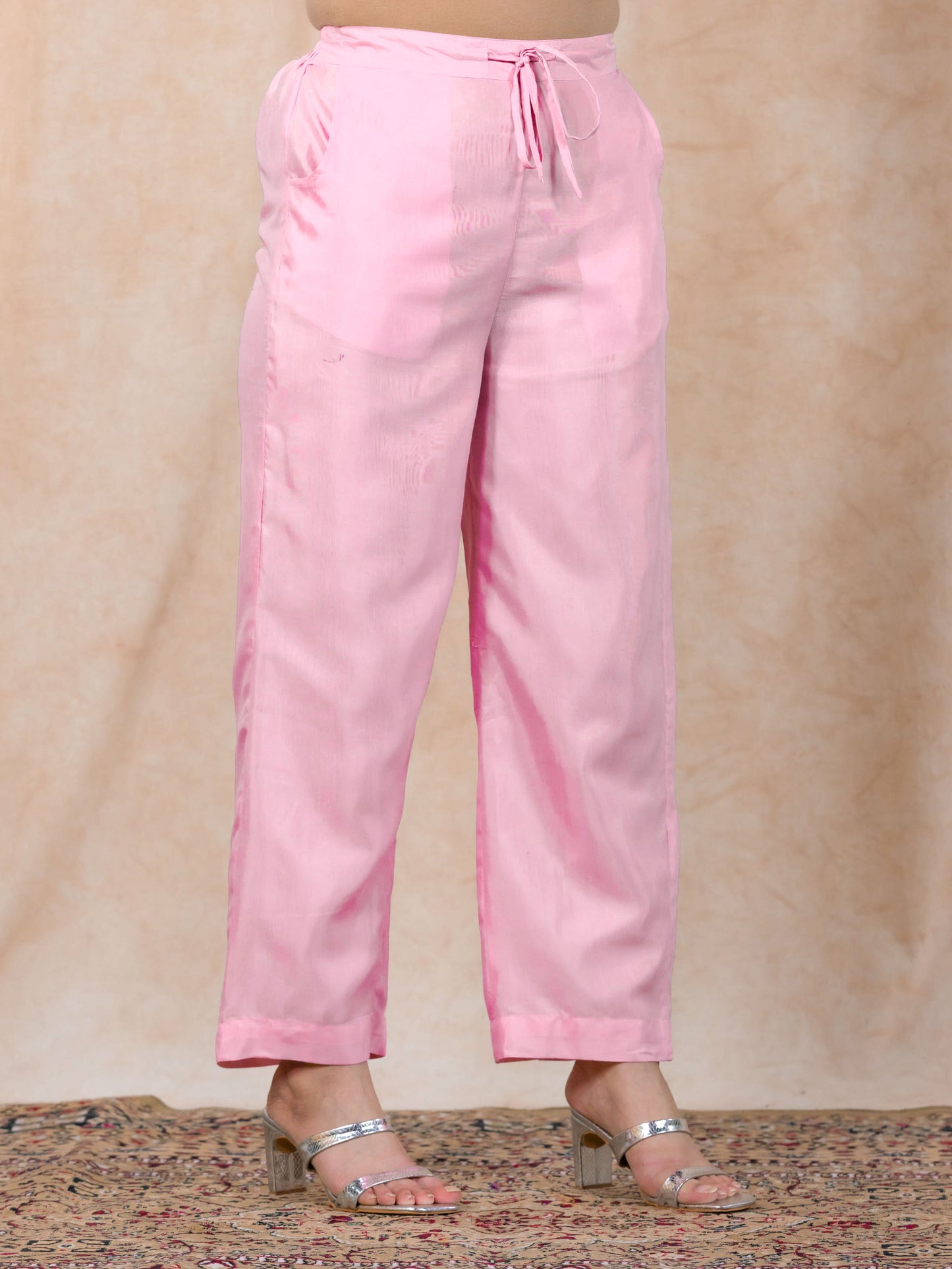 Chanderi Floral Straight Baby Pink Kurta