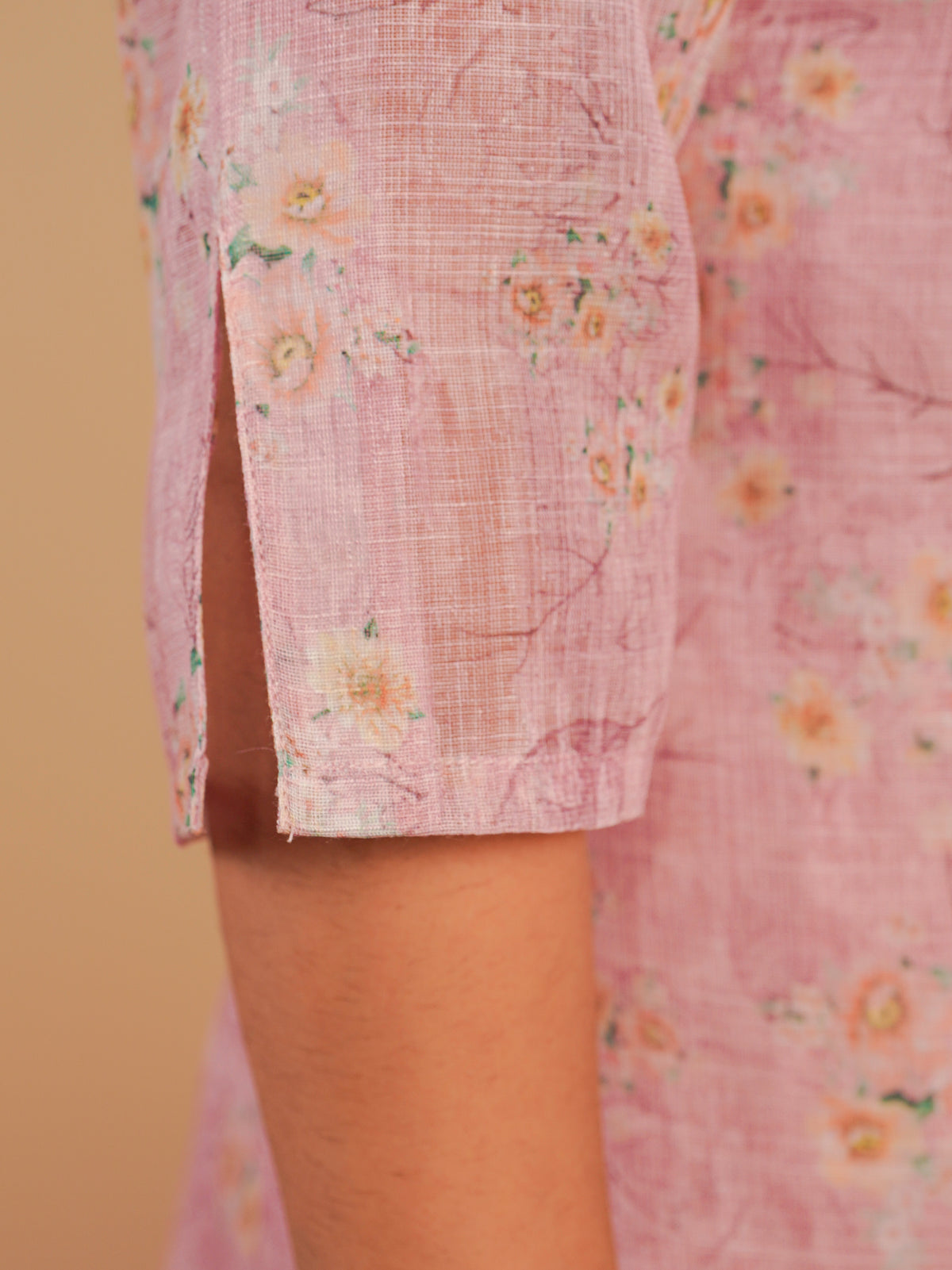 Chanderi Floral Straight Baby Pink Kurta