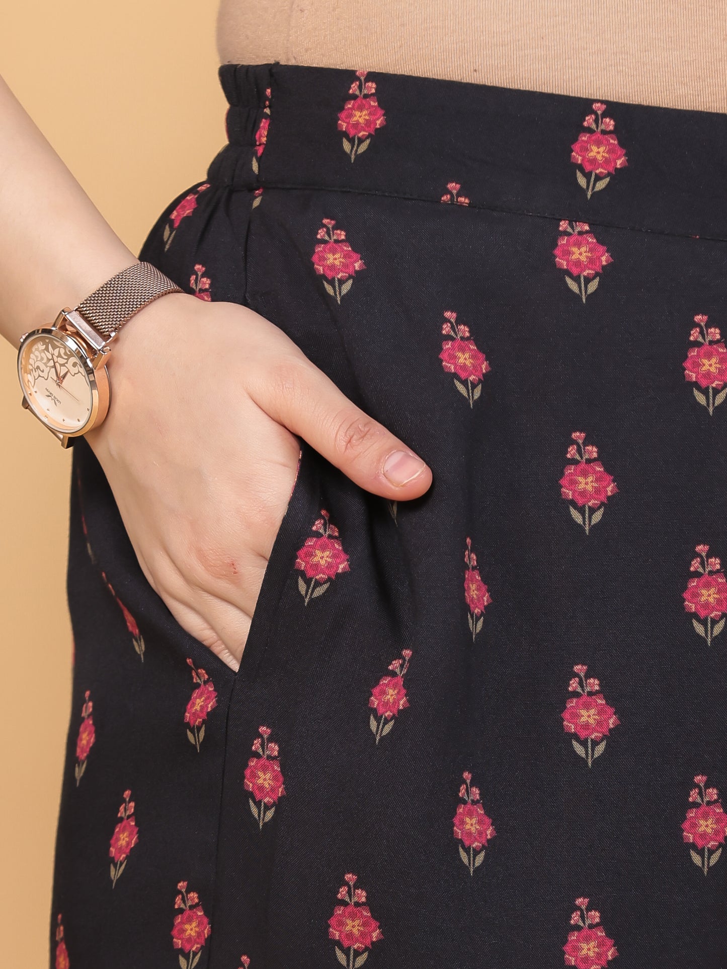 Viscose Floral Kaftan Black Kurta